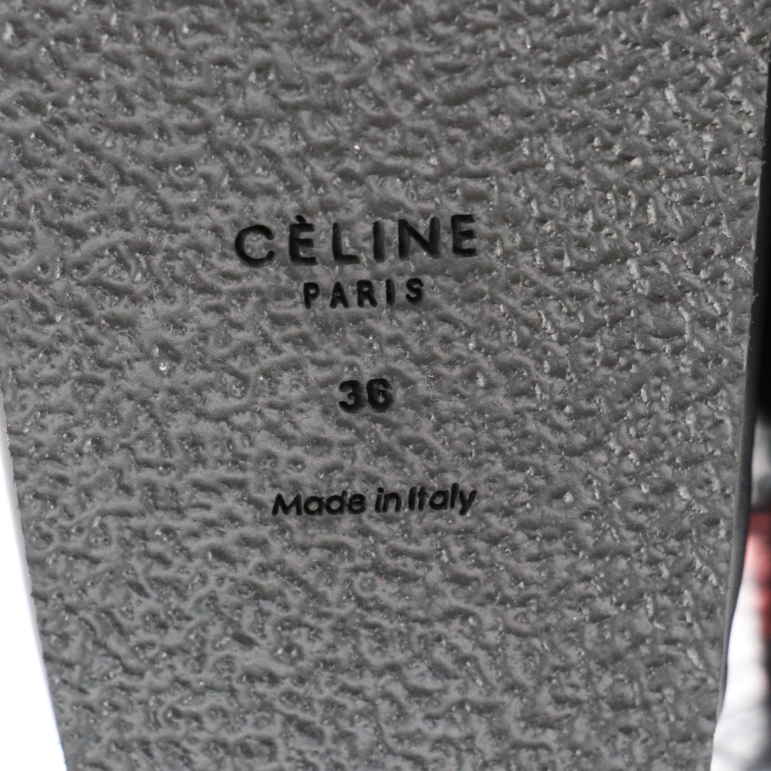 Celine Leather Cross Strap and Fur Sandals in Black/Red