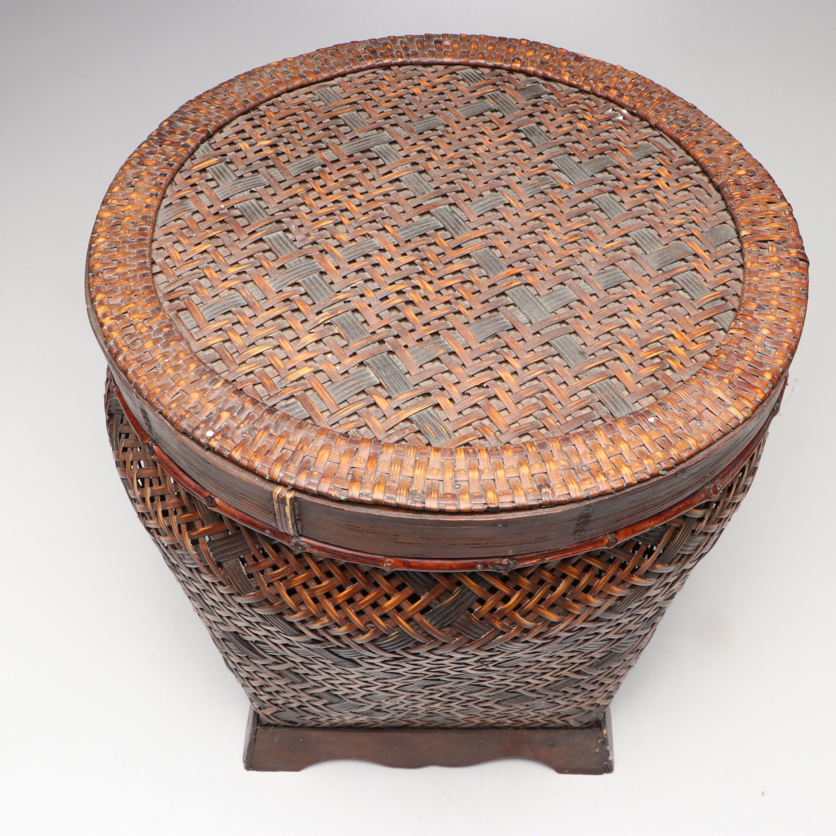 Chinese Handwoven Rattan and Bamboo Lidded Basket