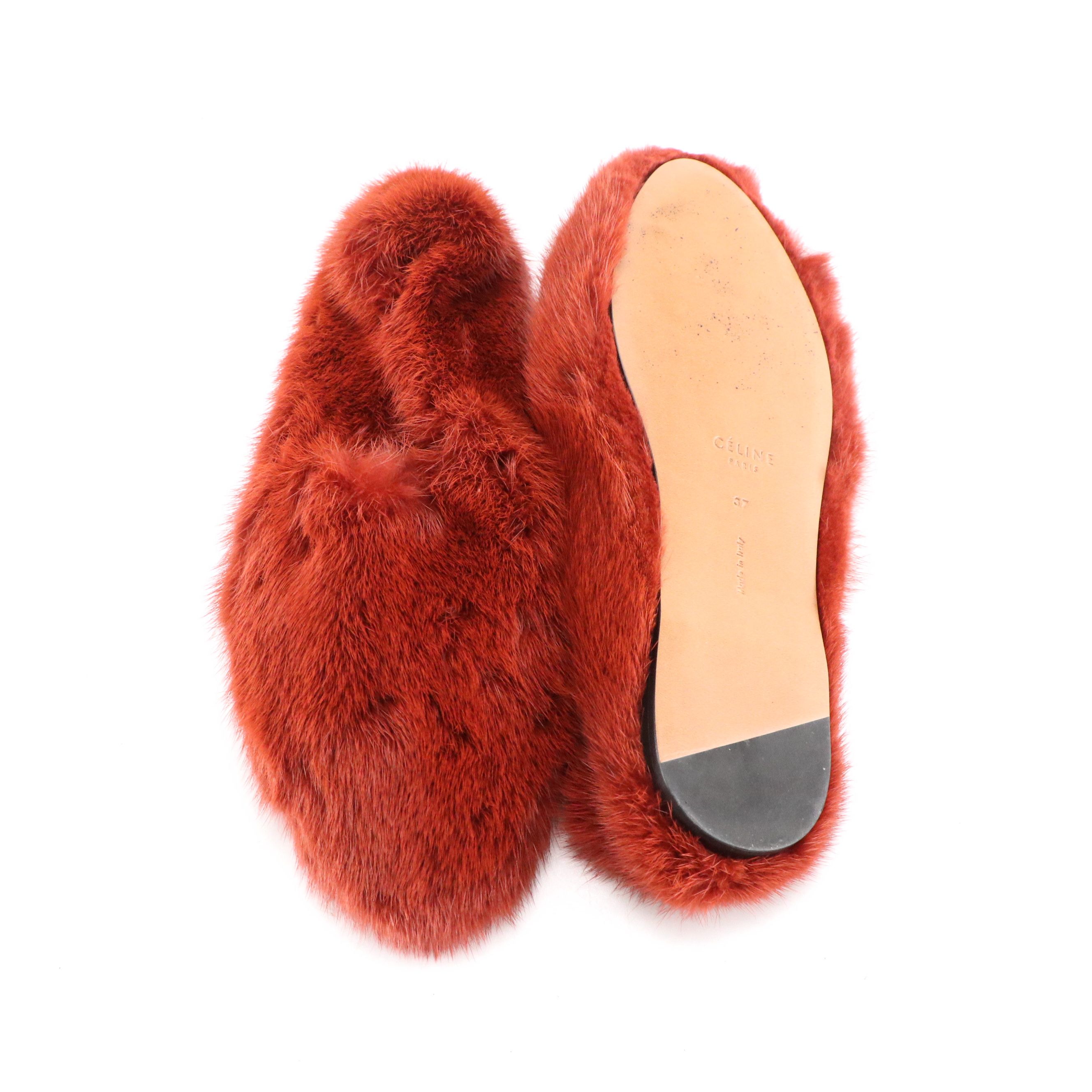 Celine Dyed Mink Fur Flats