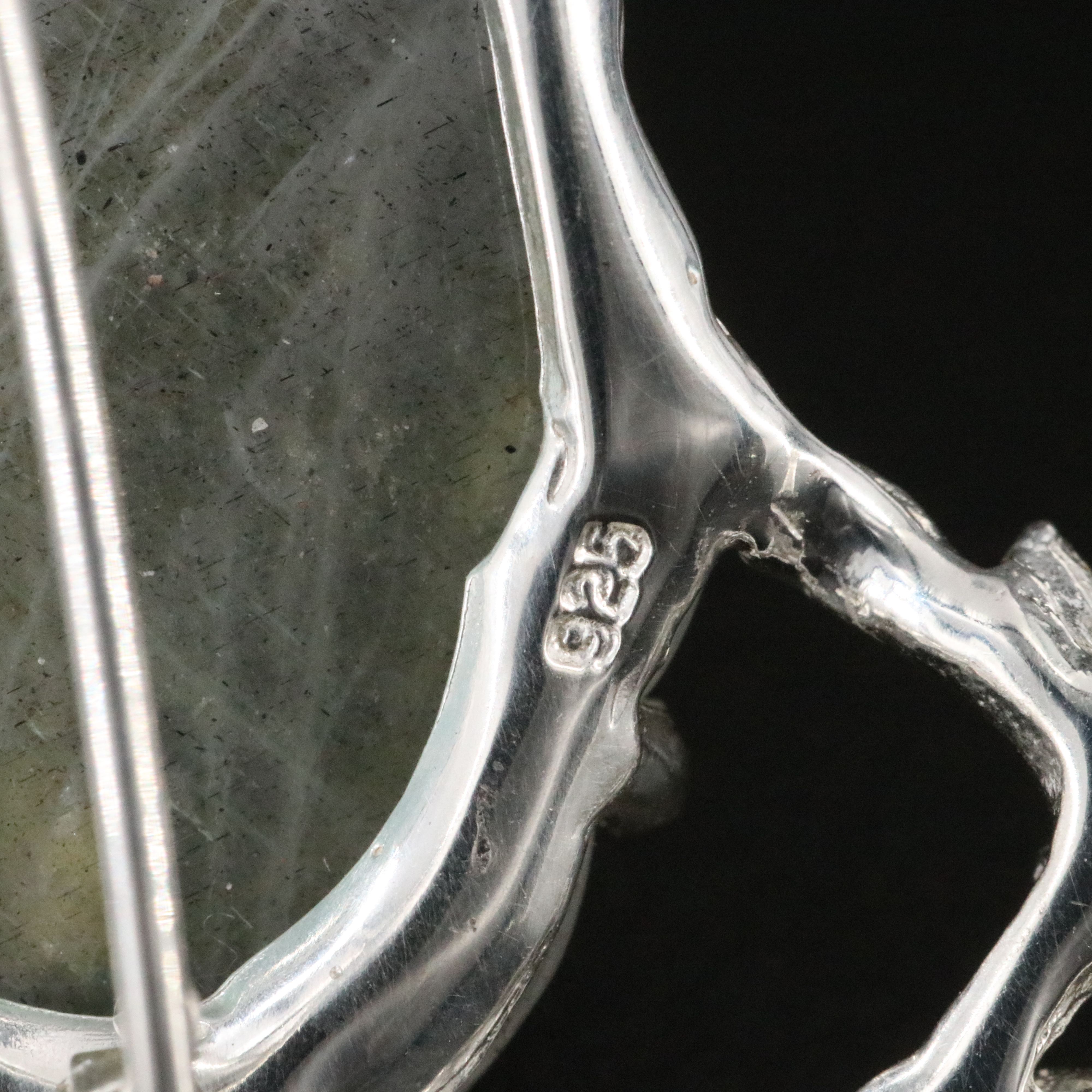 Sterling Labradorite Carved Owl Brooch