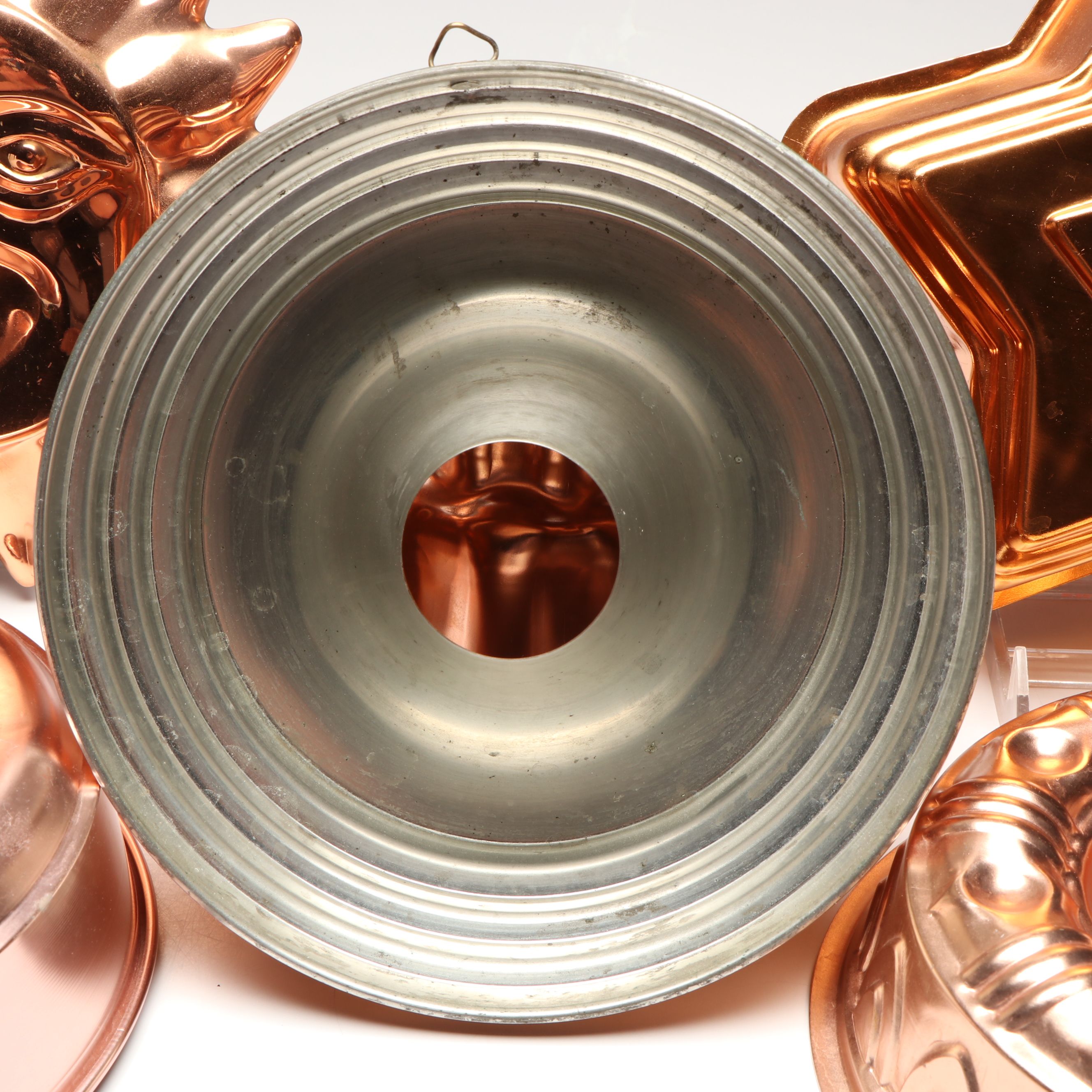 Copper Tone Sun Wall Hanging with Star and Other Metal Jell-O and Baking Molds