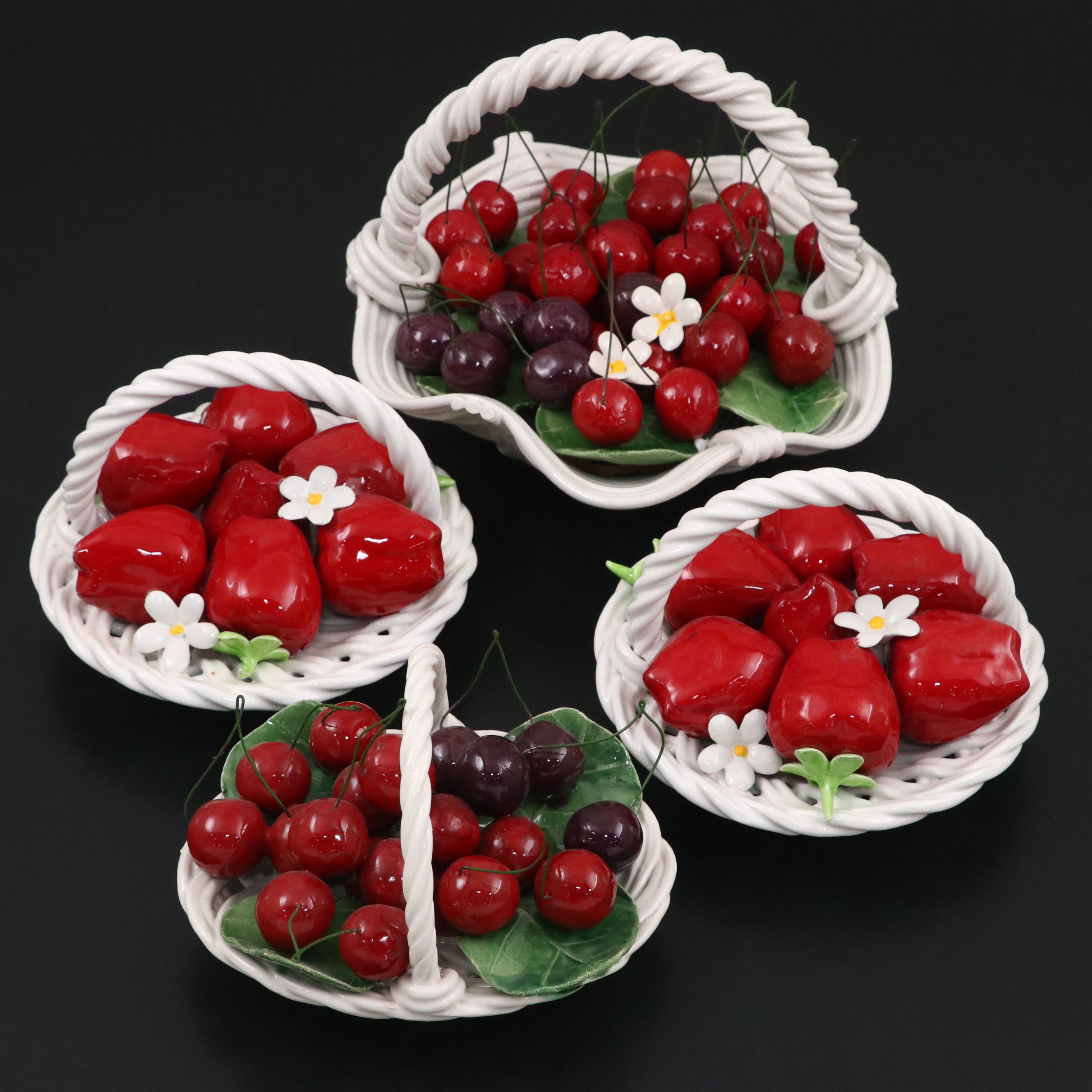 Italian Capodimonte Porcelain Fruit Baskets