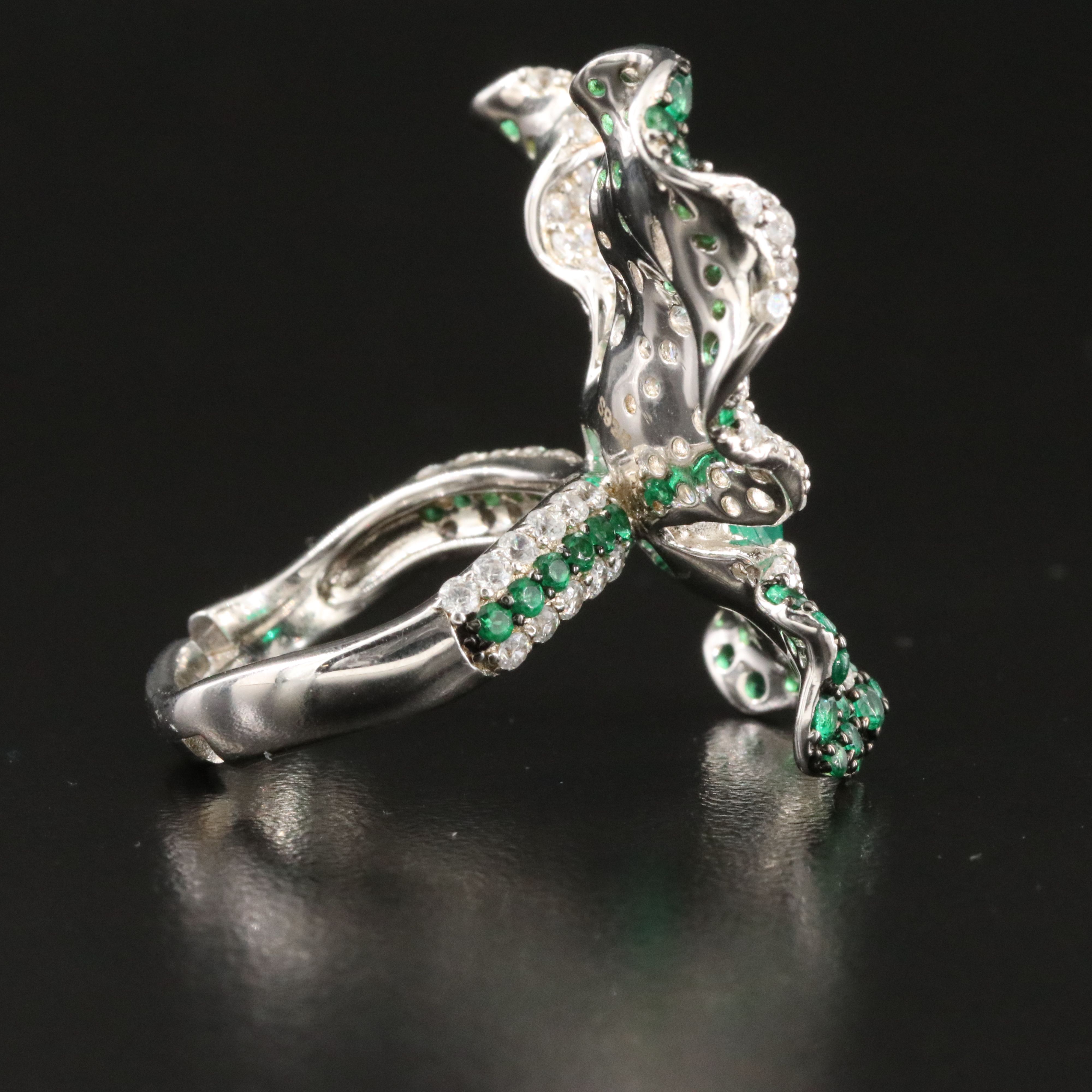 Sterling Faux Emerald and CZ Butterfly Ring