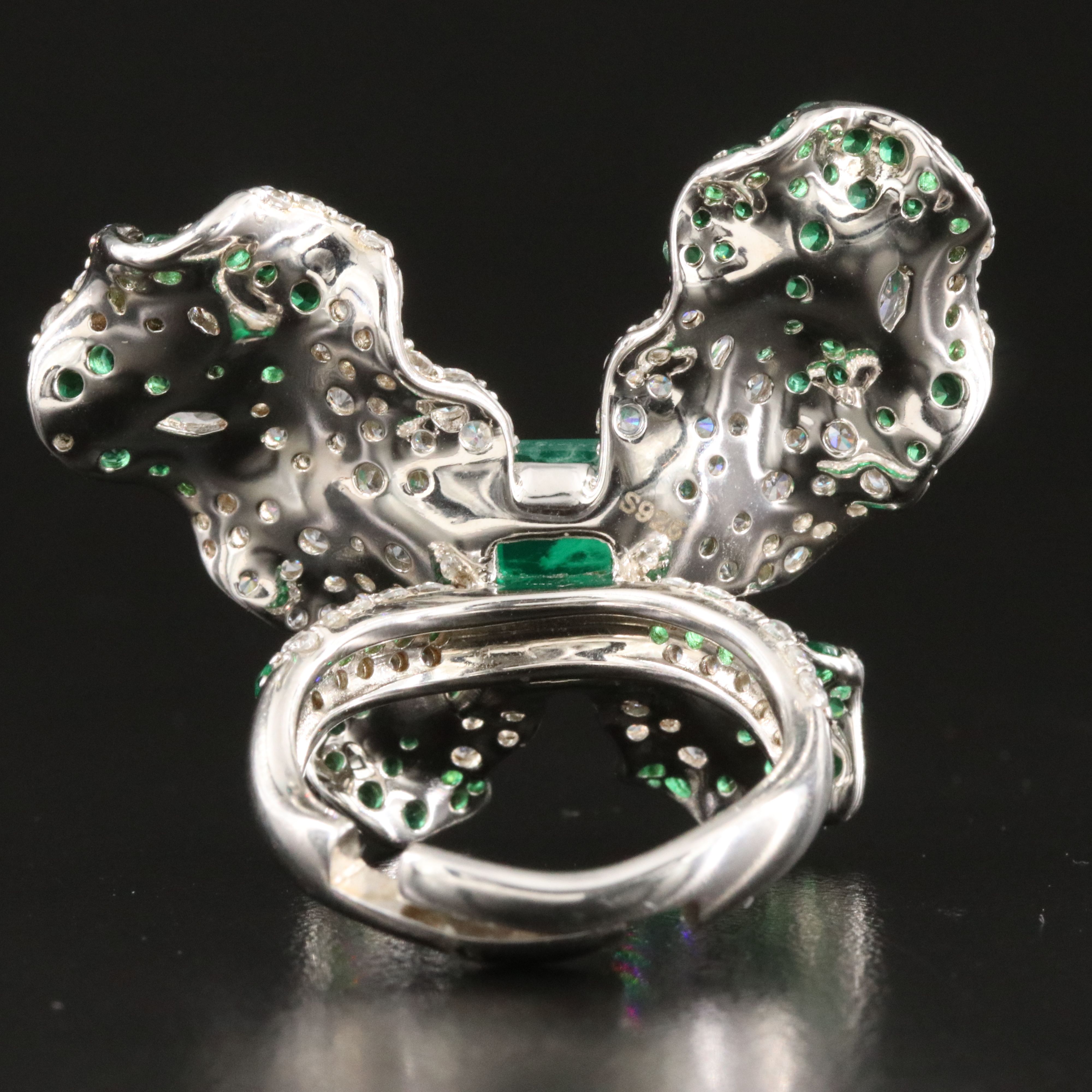 Sterling Faux Emerald and CZ Butterfly Ring