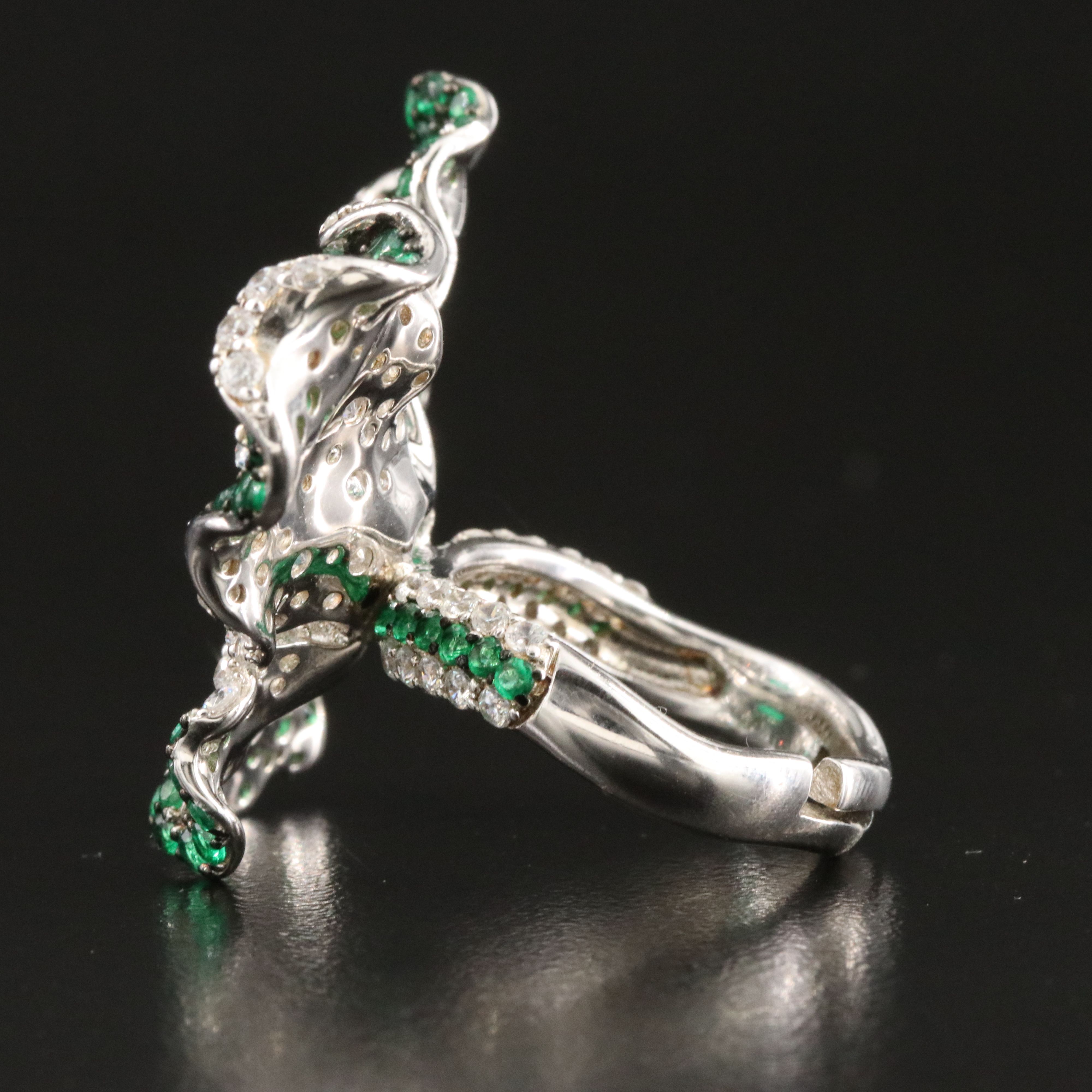 Sterling Faux Emerald and CZ Butterfly Ring