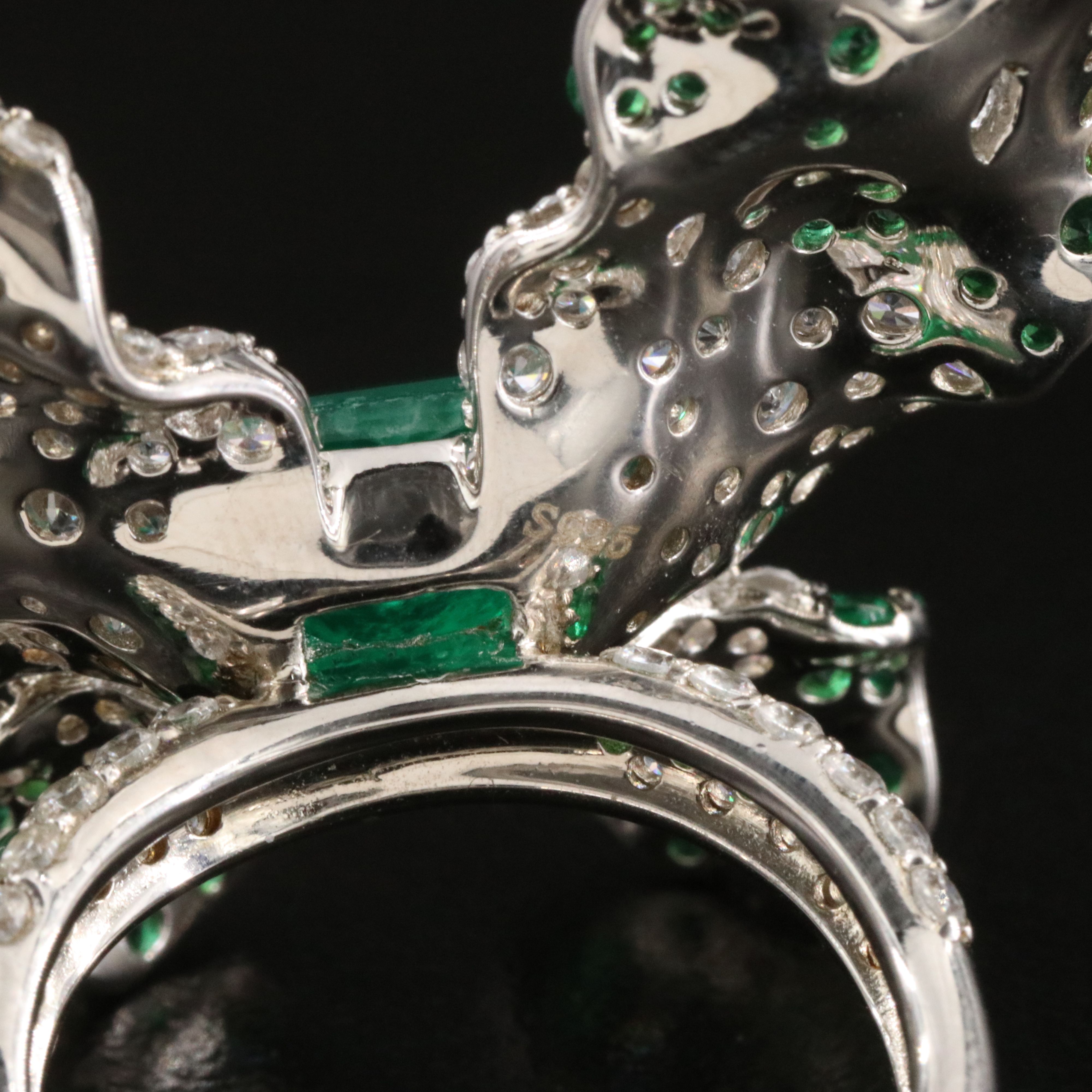 Sterling Faux Emerald and CZ Butterfly Ring