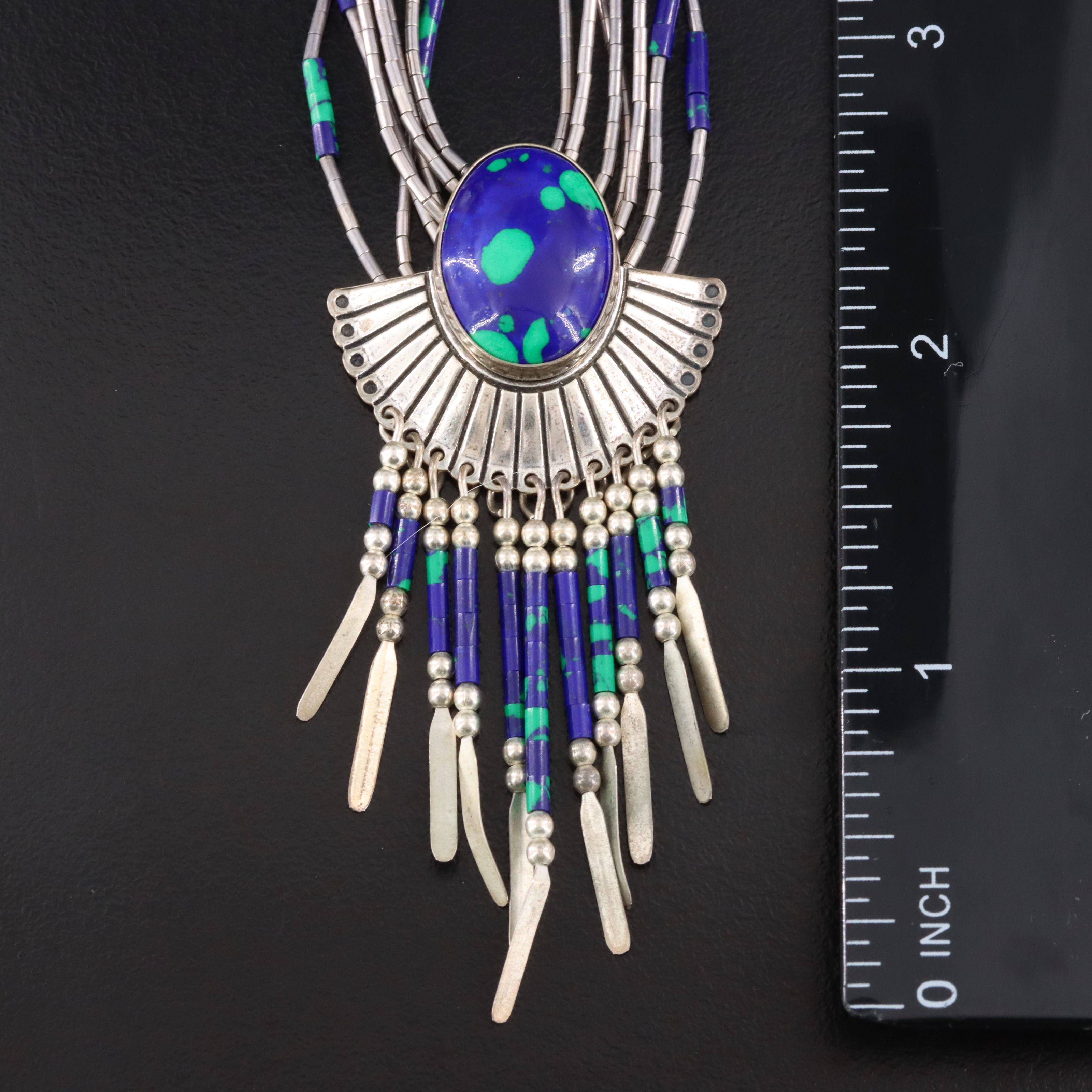 Western Sterling Faux Azuremalachite Necklace and Earring Set