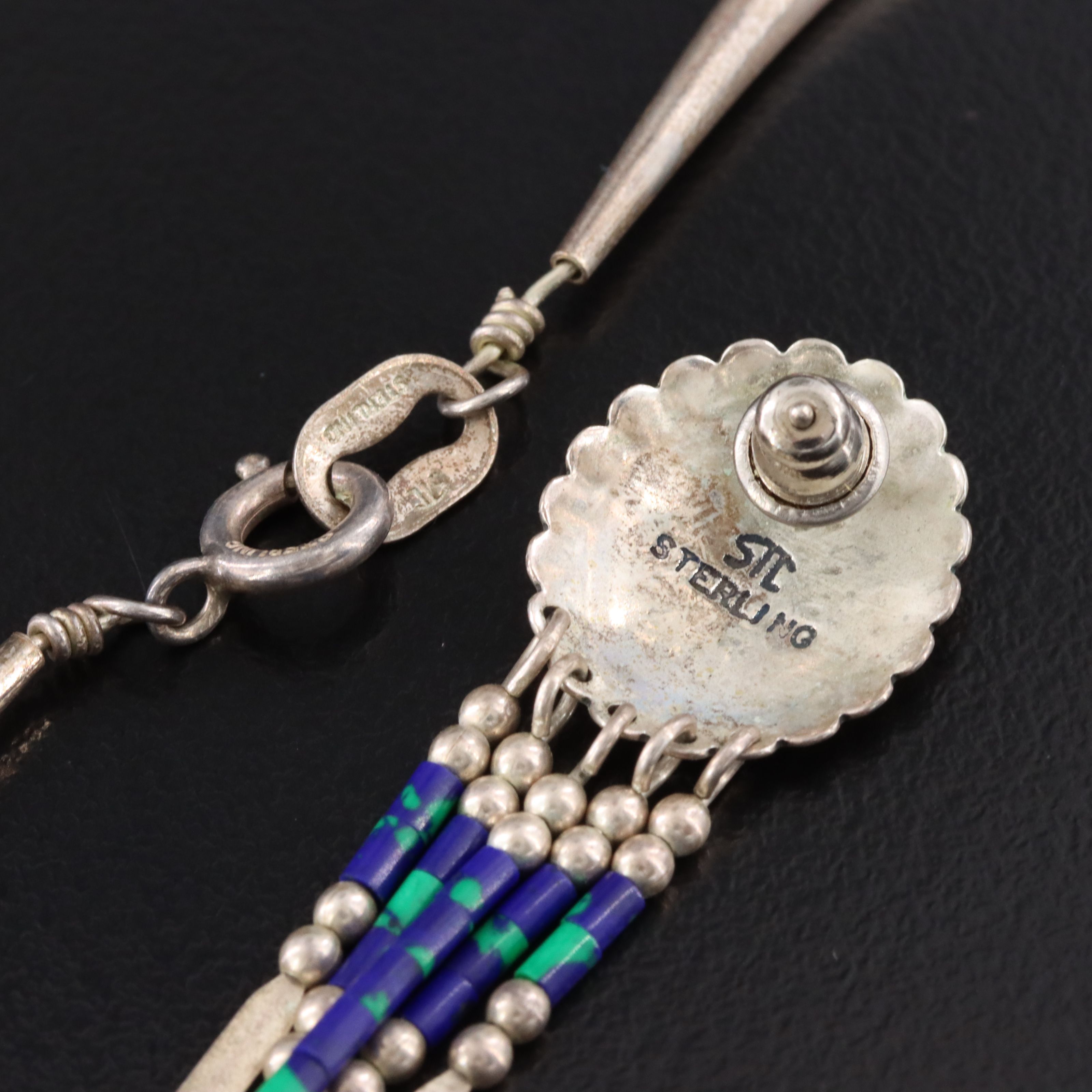 Western Sterling Faux Azuremalachite Necklace and Earring Set