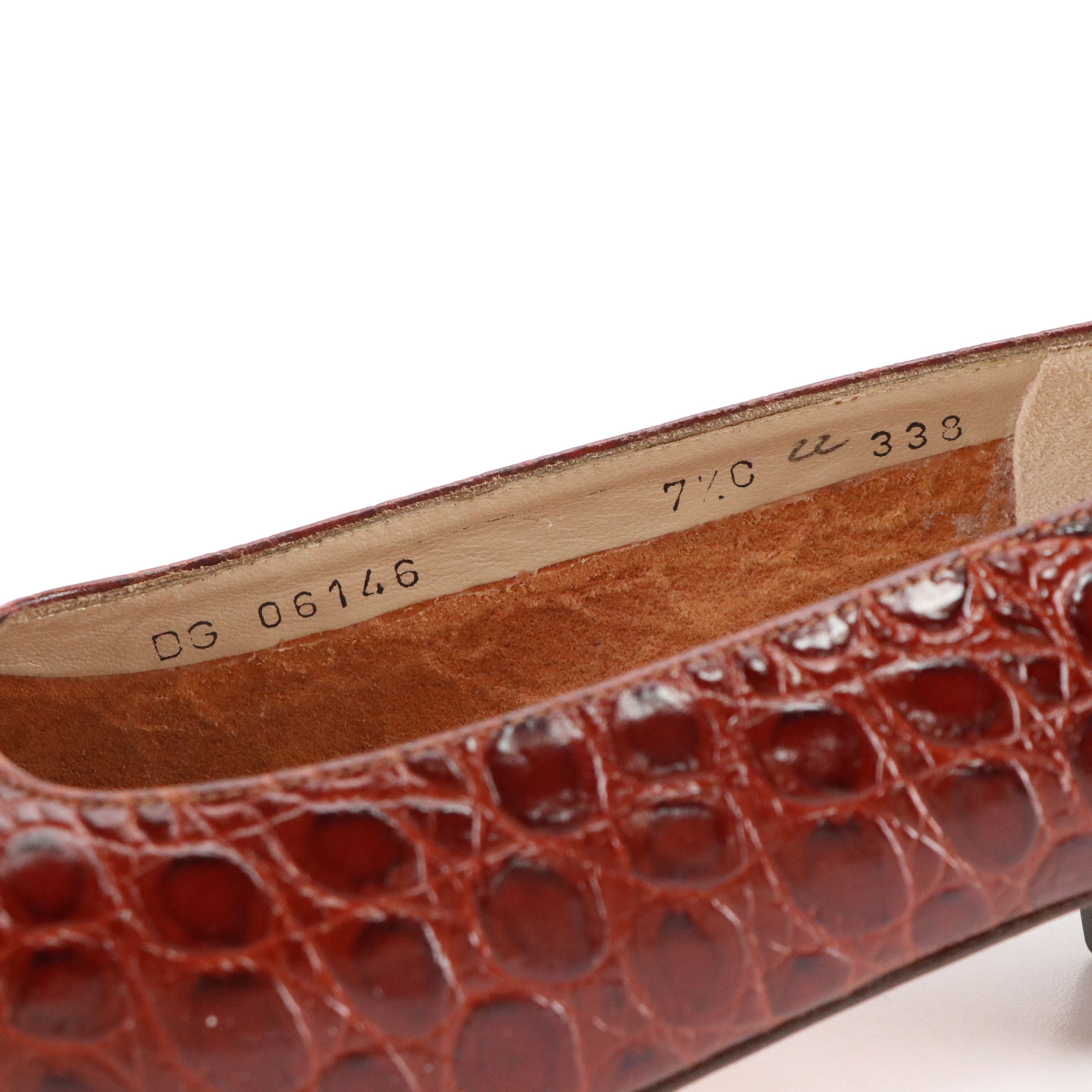 Salvatore Ferragamo Vara Bow Pumps in Croc Embossed Leather with Box