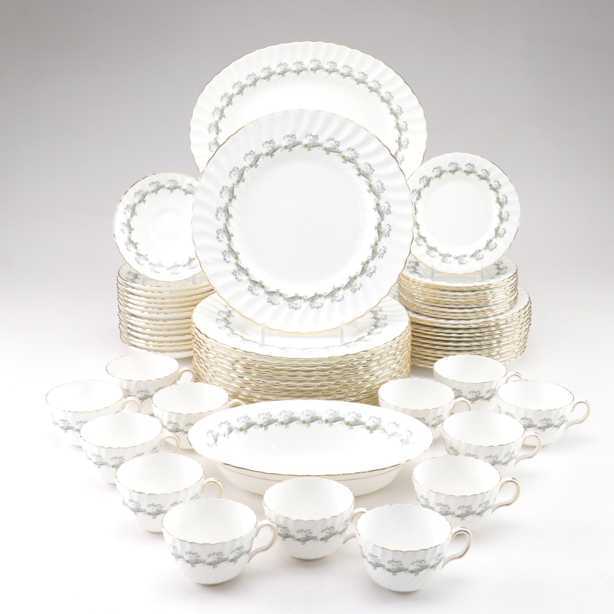 Minton "Ermine" Gilt Porcelain Dinnerware Set with Serving Dishes & More