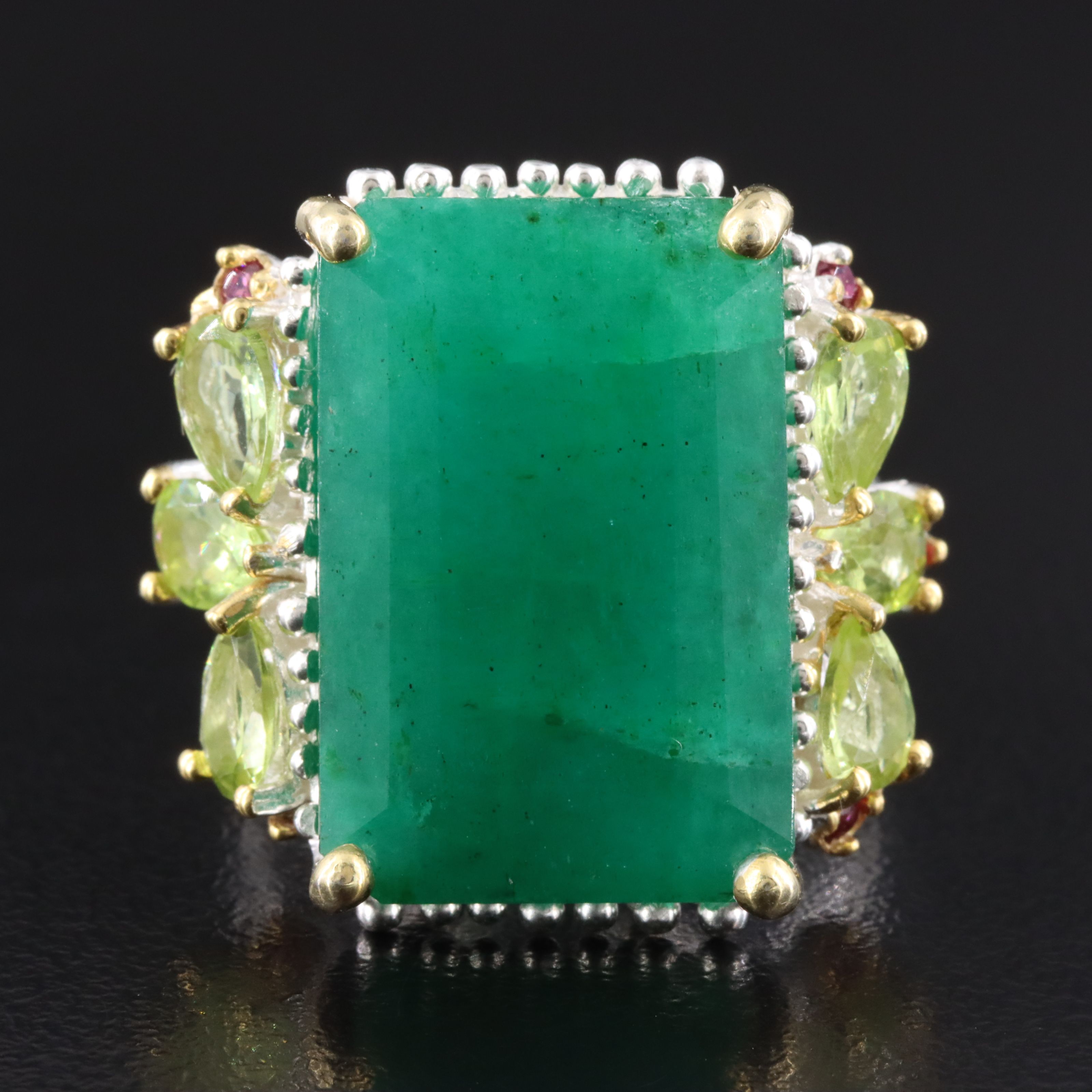 Sterling Beryl, Peridot and Rhodolite Garnet Ring