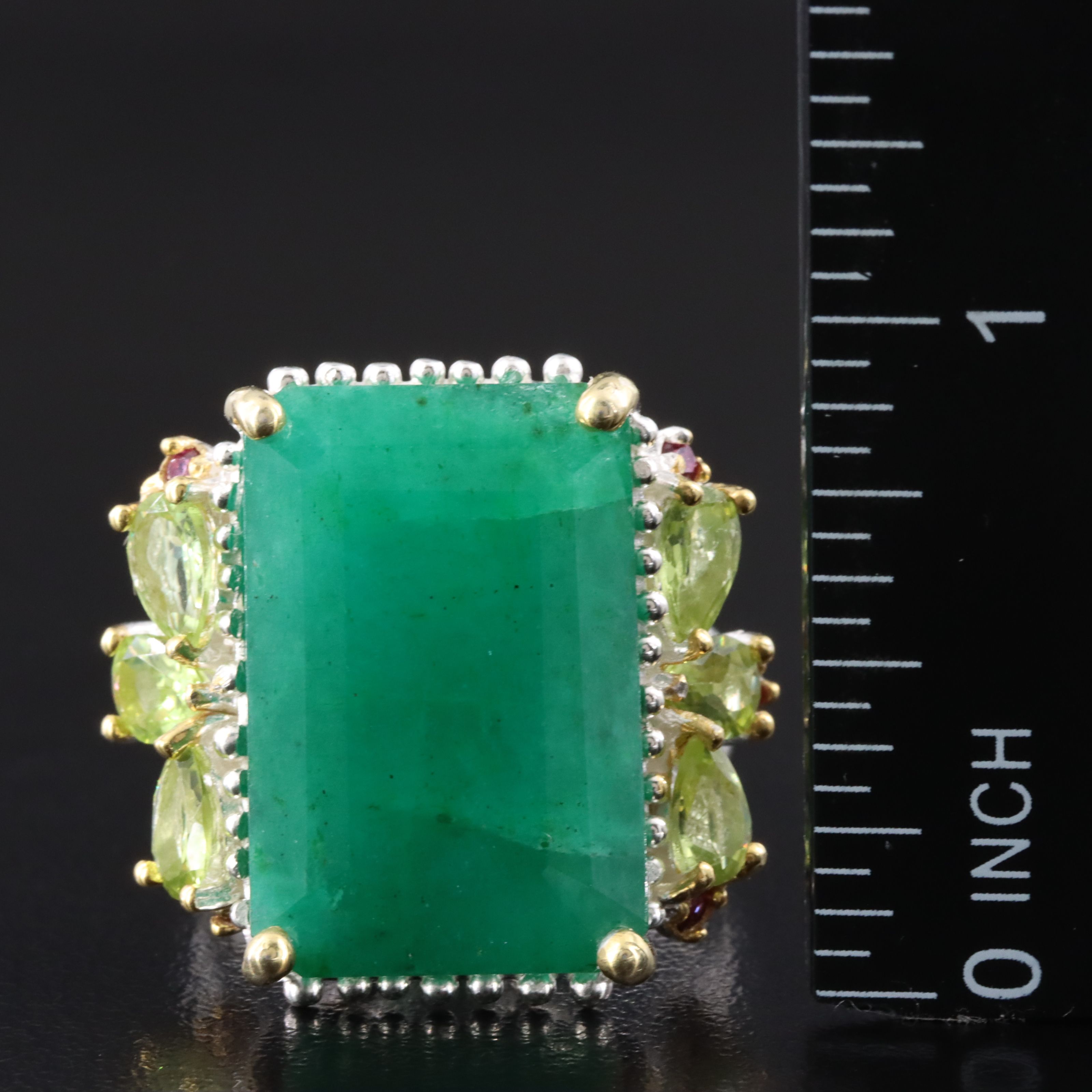 Sterling Beryl, Peridot and Rhodolite Garnet Ring