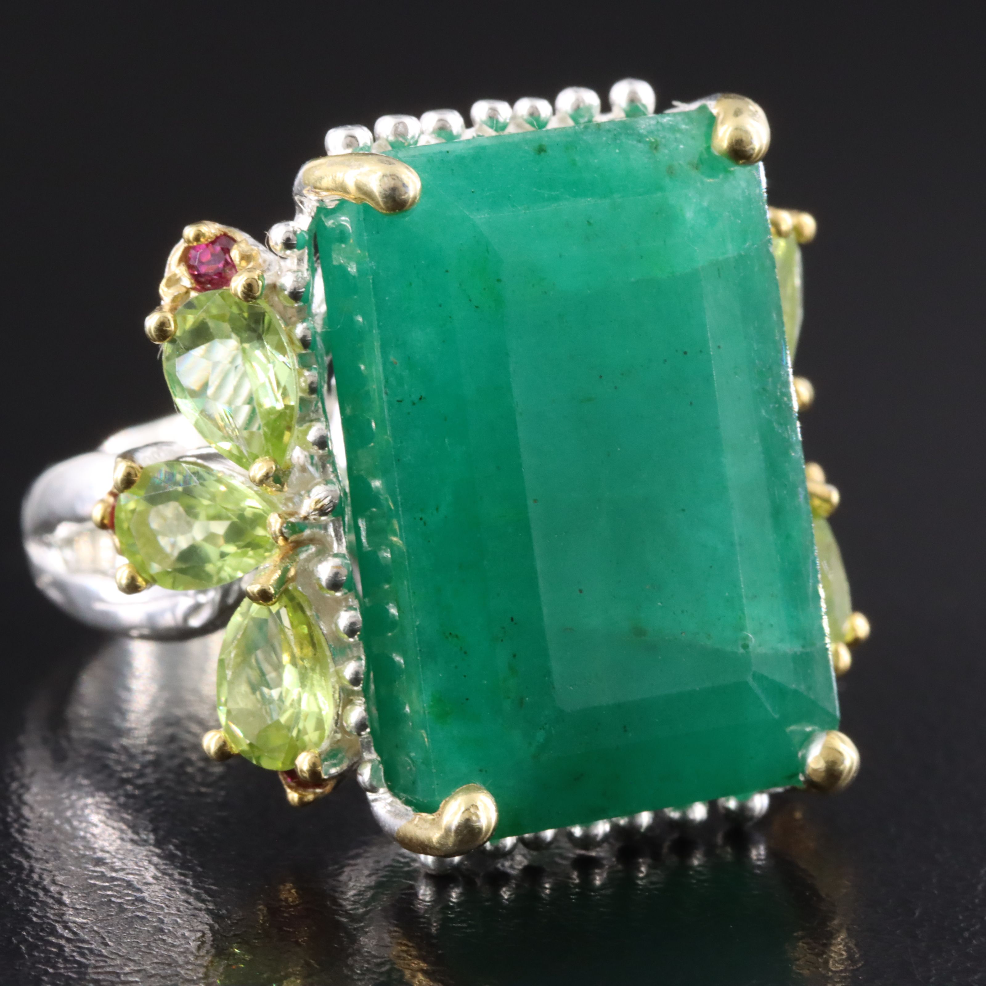 Sterling Beryl, Peridot and Rhodolite Garnet Ring