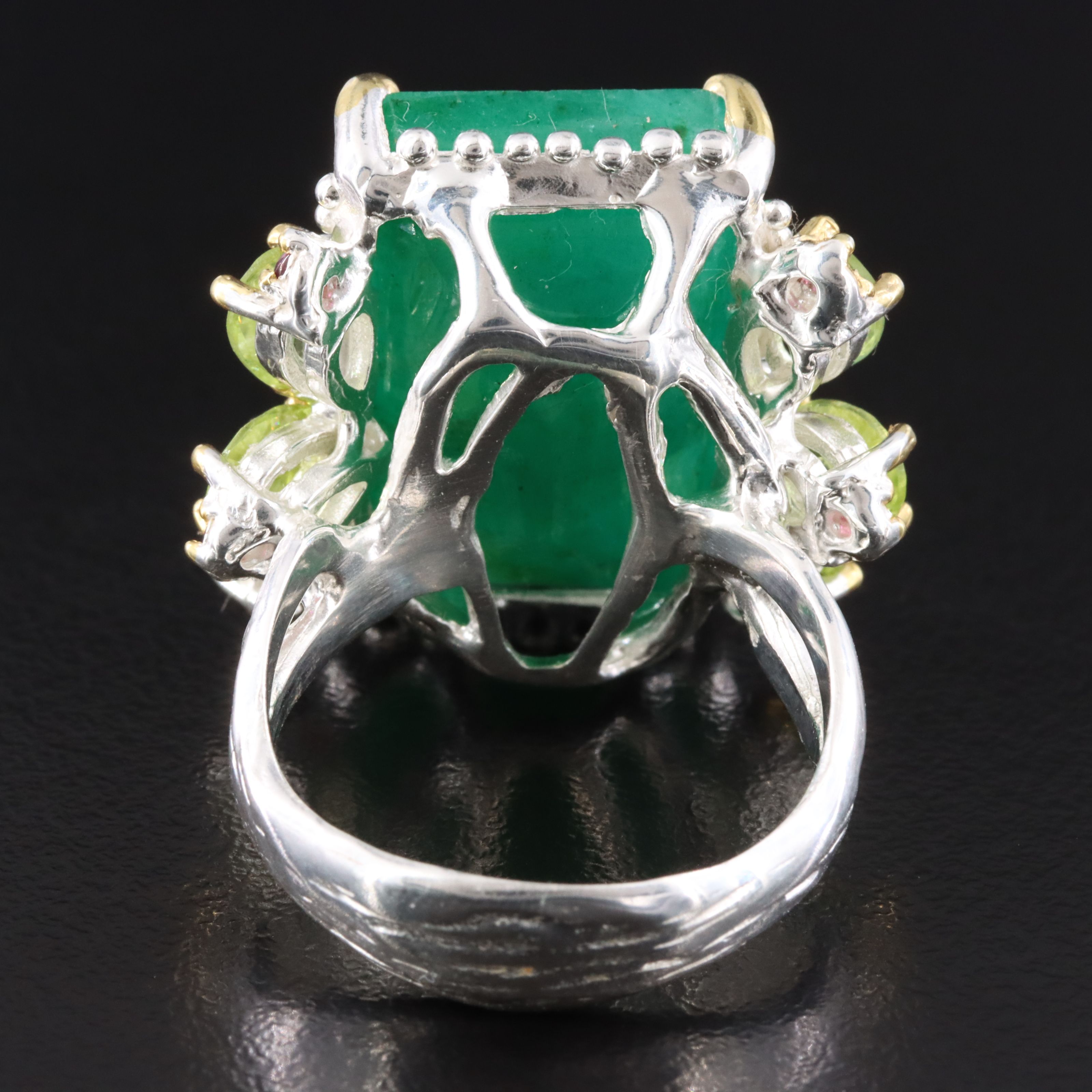 Sterling Beryl, Peridot and Rhodolite Garnet Ring