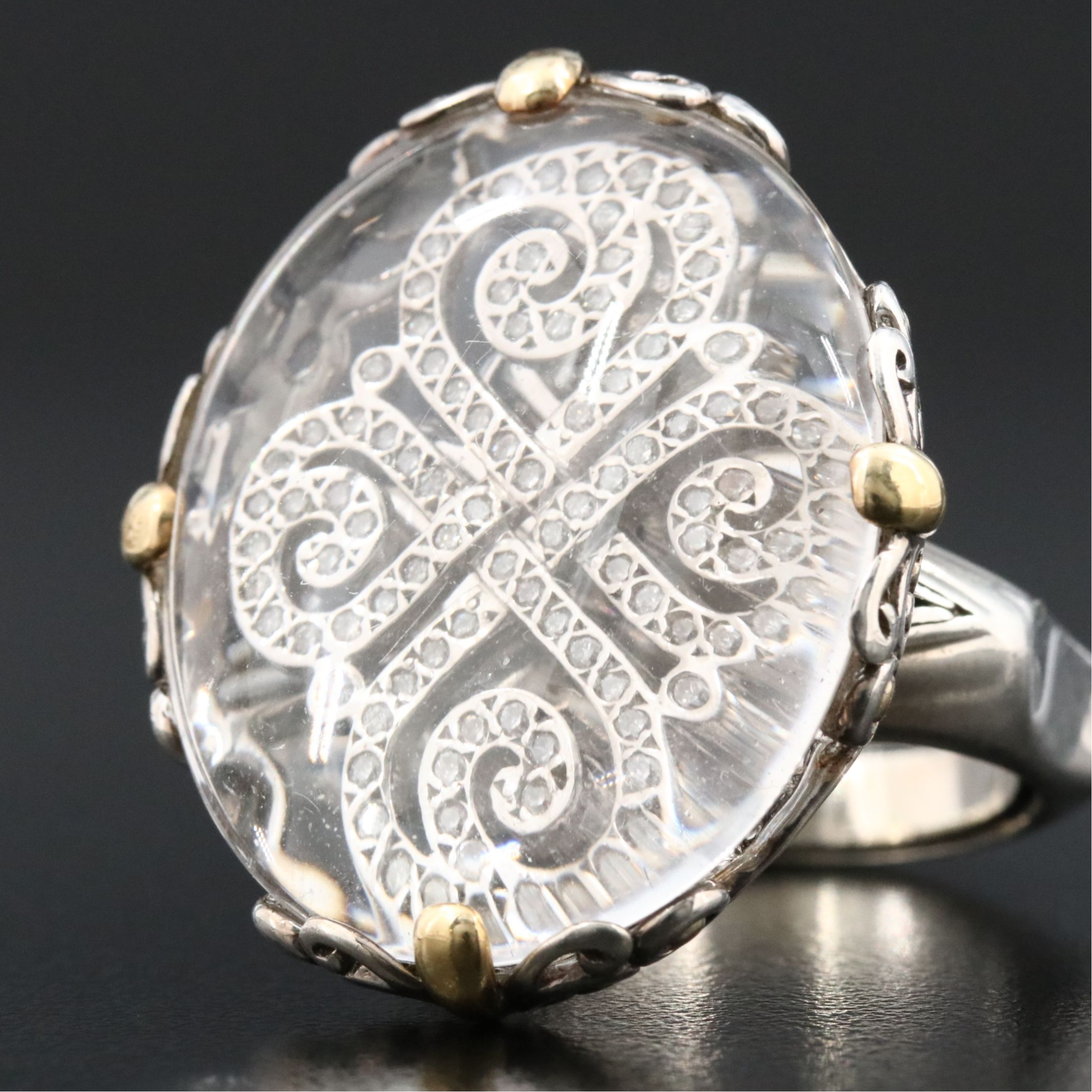 John Hardy Batu Sari Sterling, Quartz, and Diamond Ring with 18K Accents