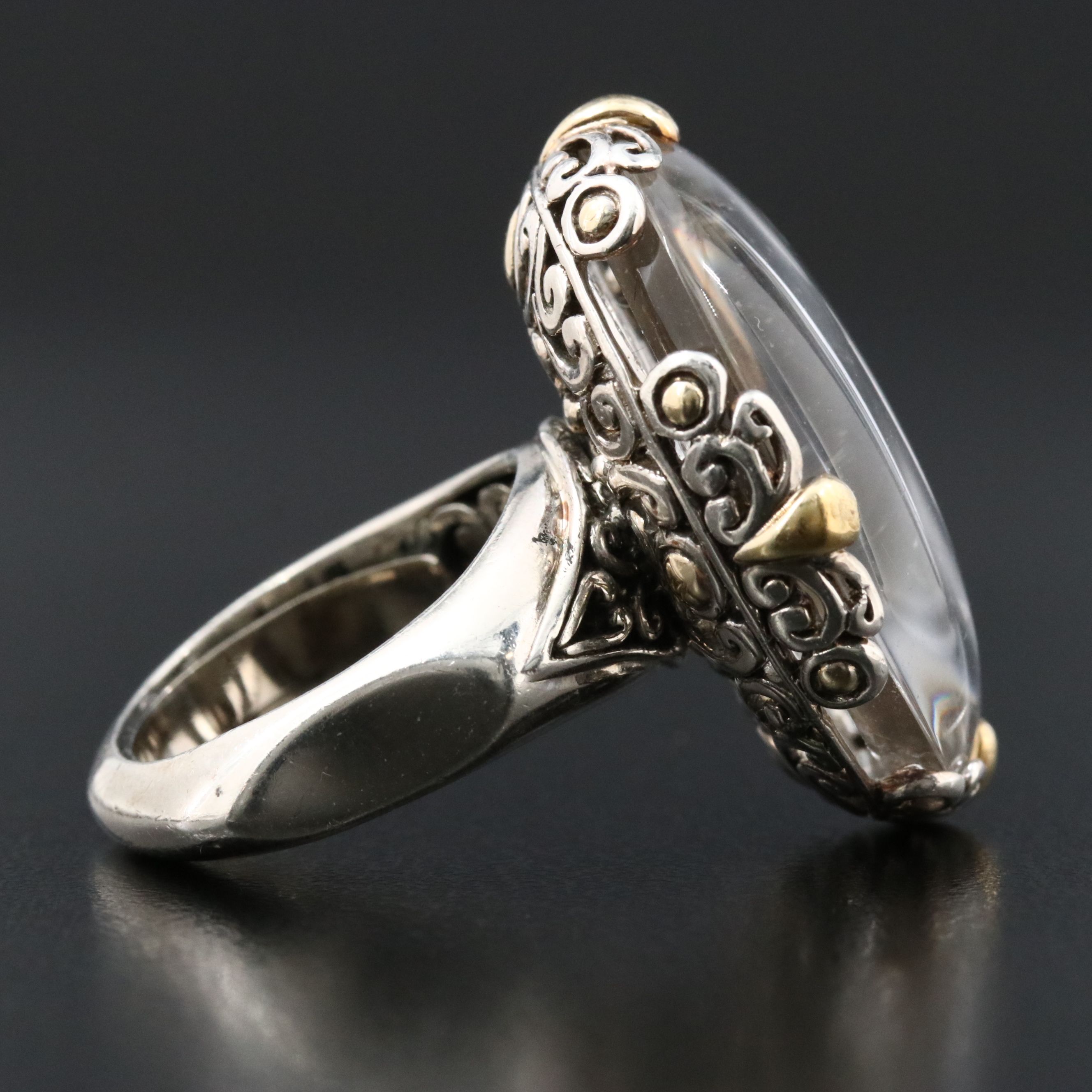 John Hardy Batu Sari Sterling, Quartz, and Diamond Ring with 18K Accents