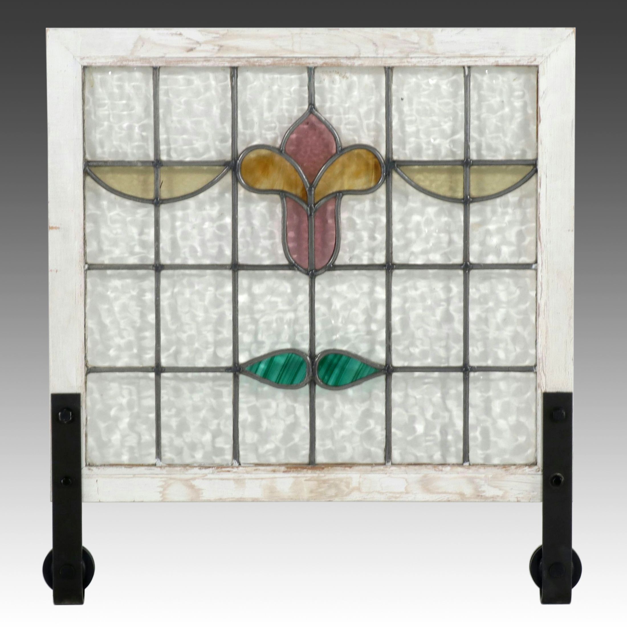Stained Glass Jack-in-the-Pulpit Window Pane with Rollers