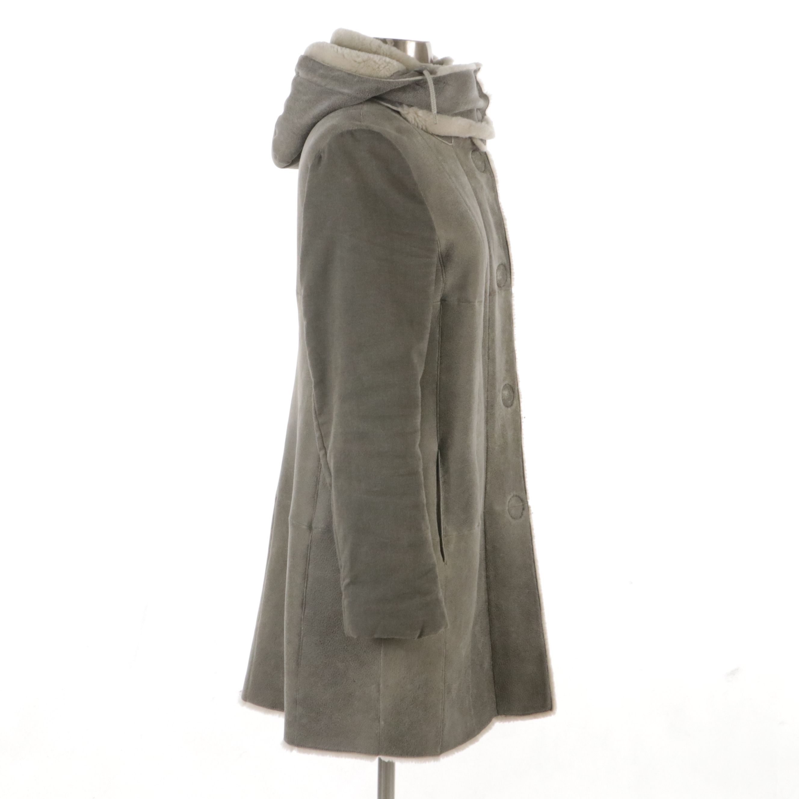 Akris Lambskin Shearling and Cotton Snap-Front Coat with Detachable Hood