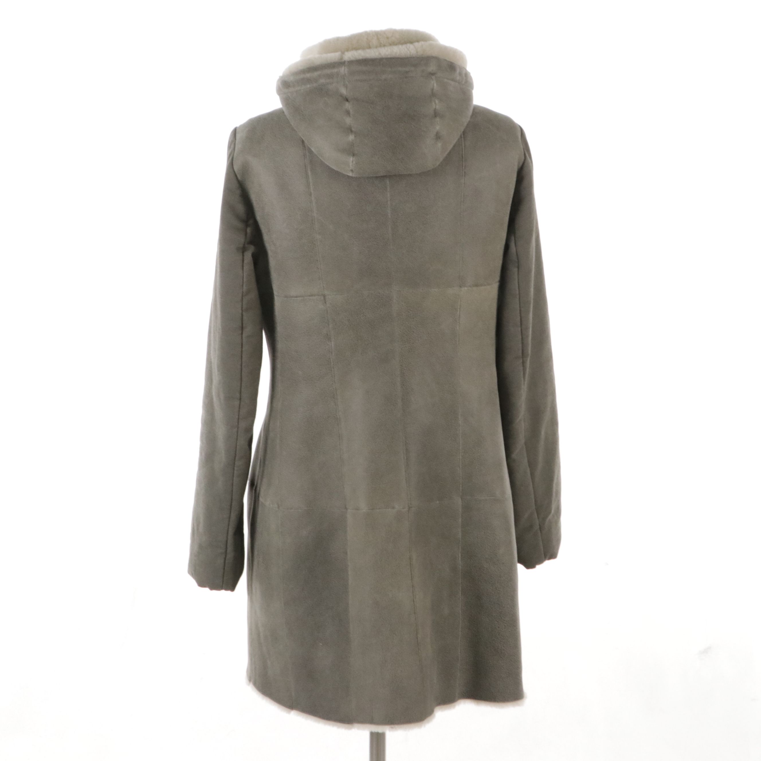 Akris Lambskin Shearling and Cotton Snap-Front Coat with Detachable Hood