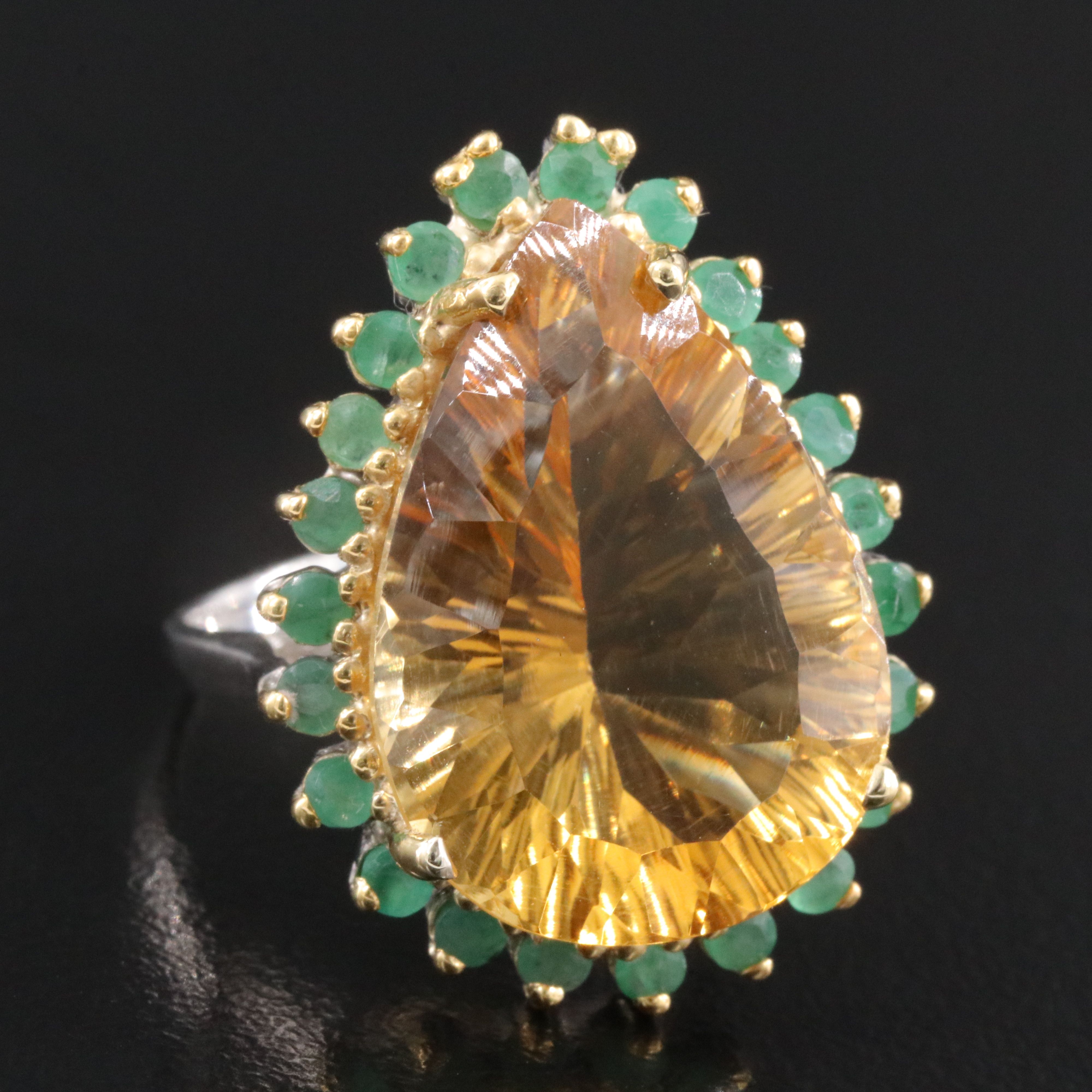 Sterling Citrine and Emerald Halo Ring