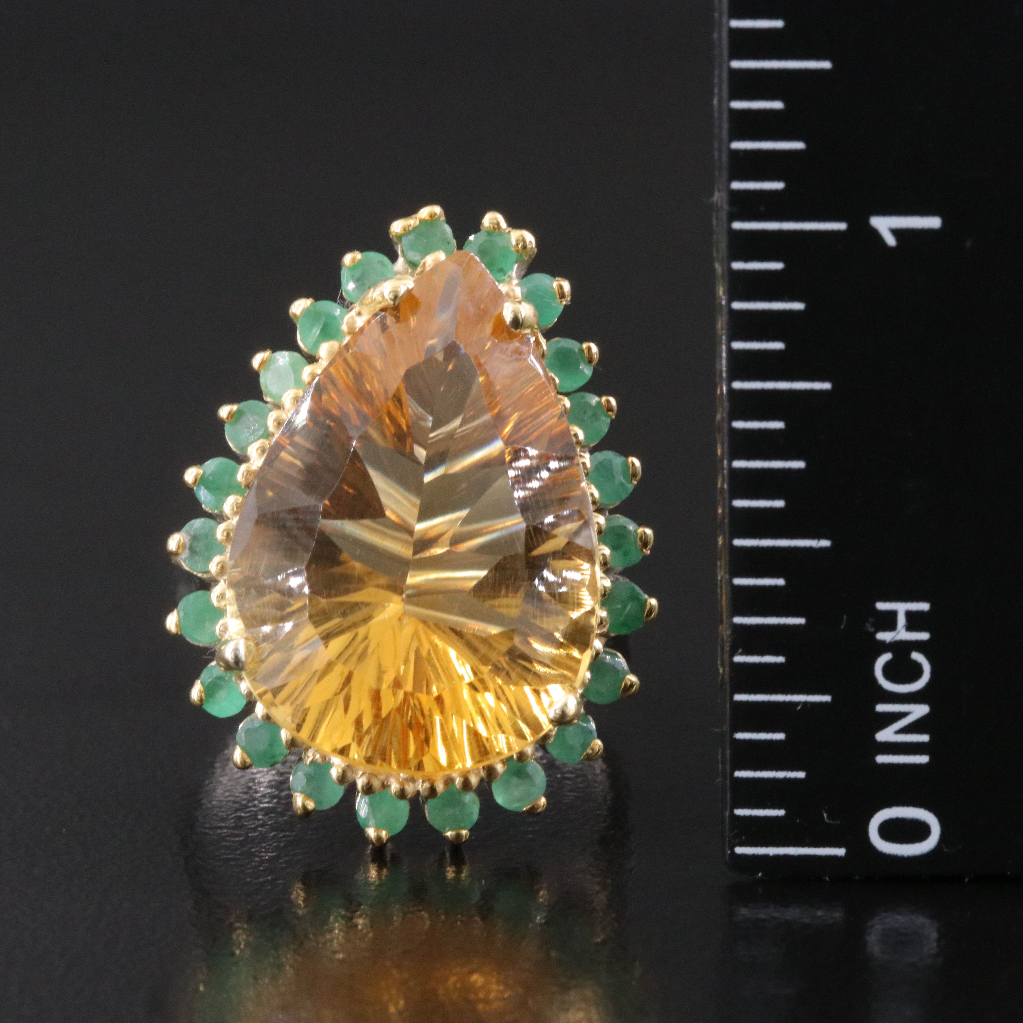 Sterling Citrine and Emerald Halo Ring