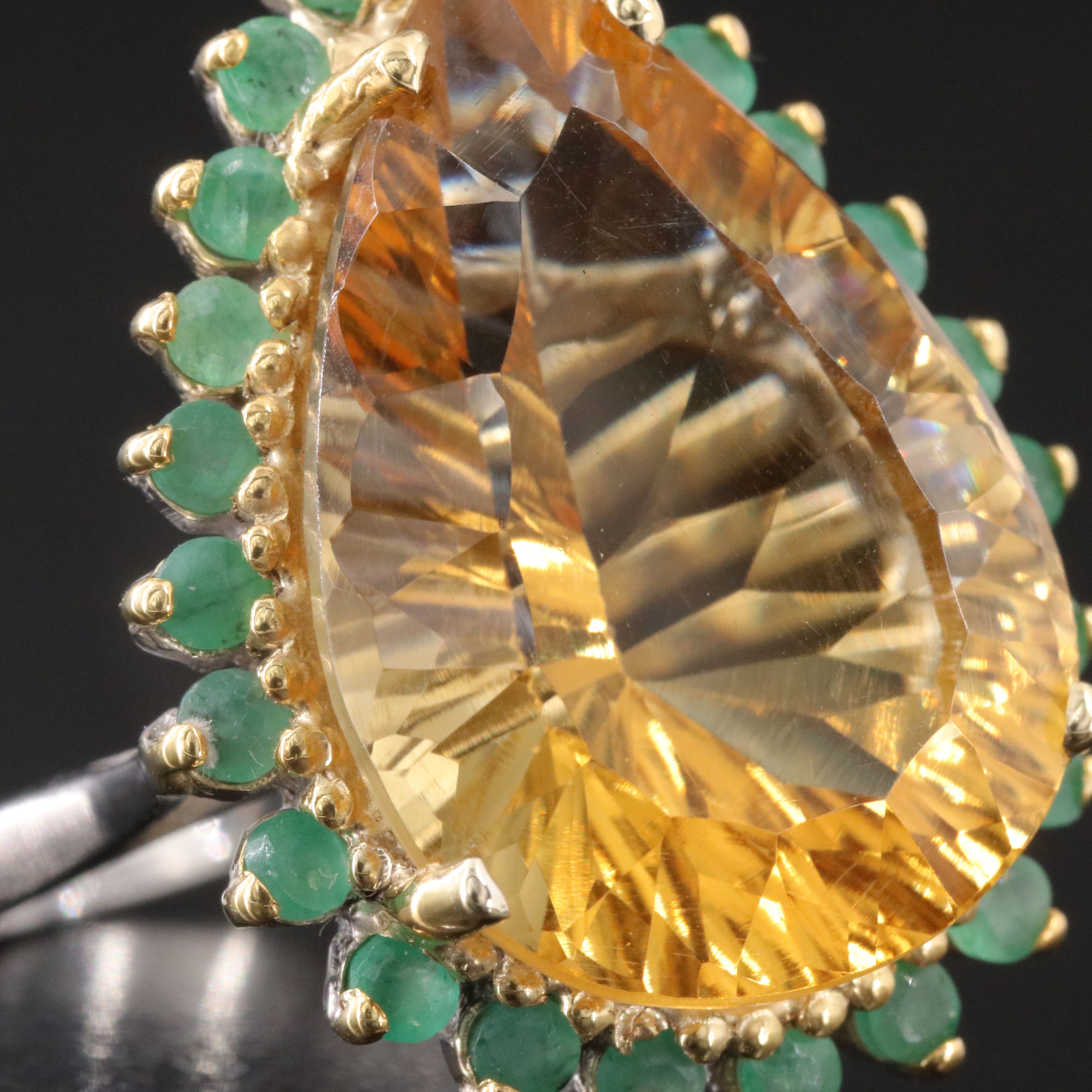 Sterling Citrine and Emerald Halo Ring