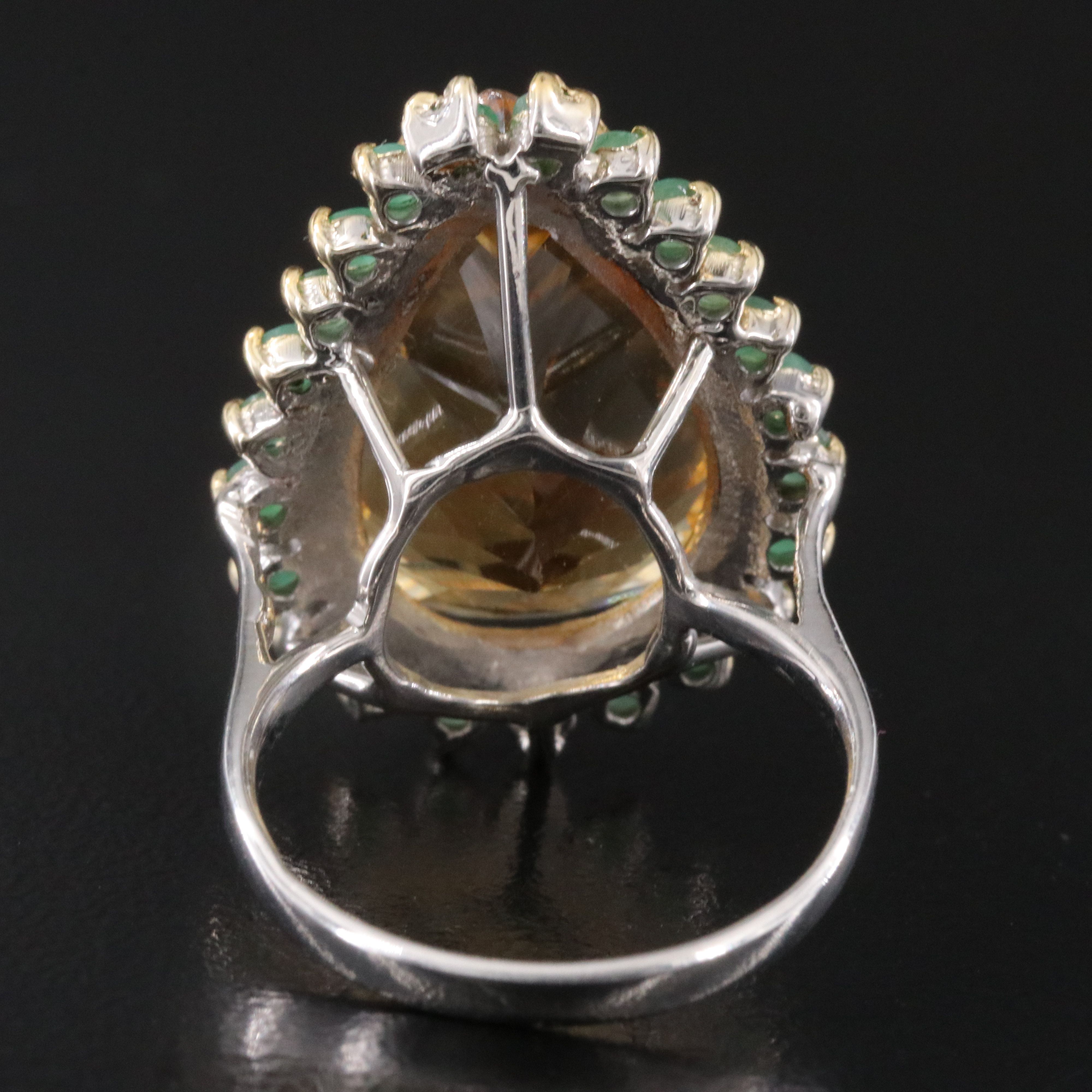 Sterling Citrine and Emerald Halo Ring