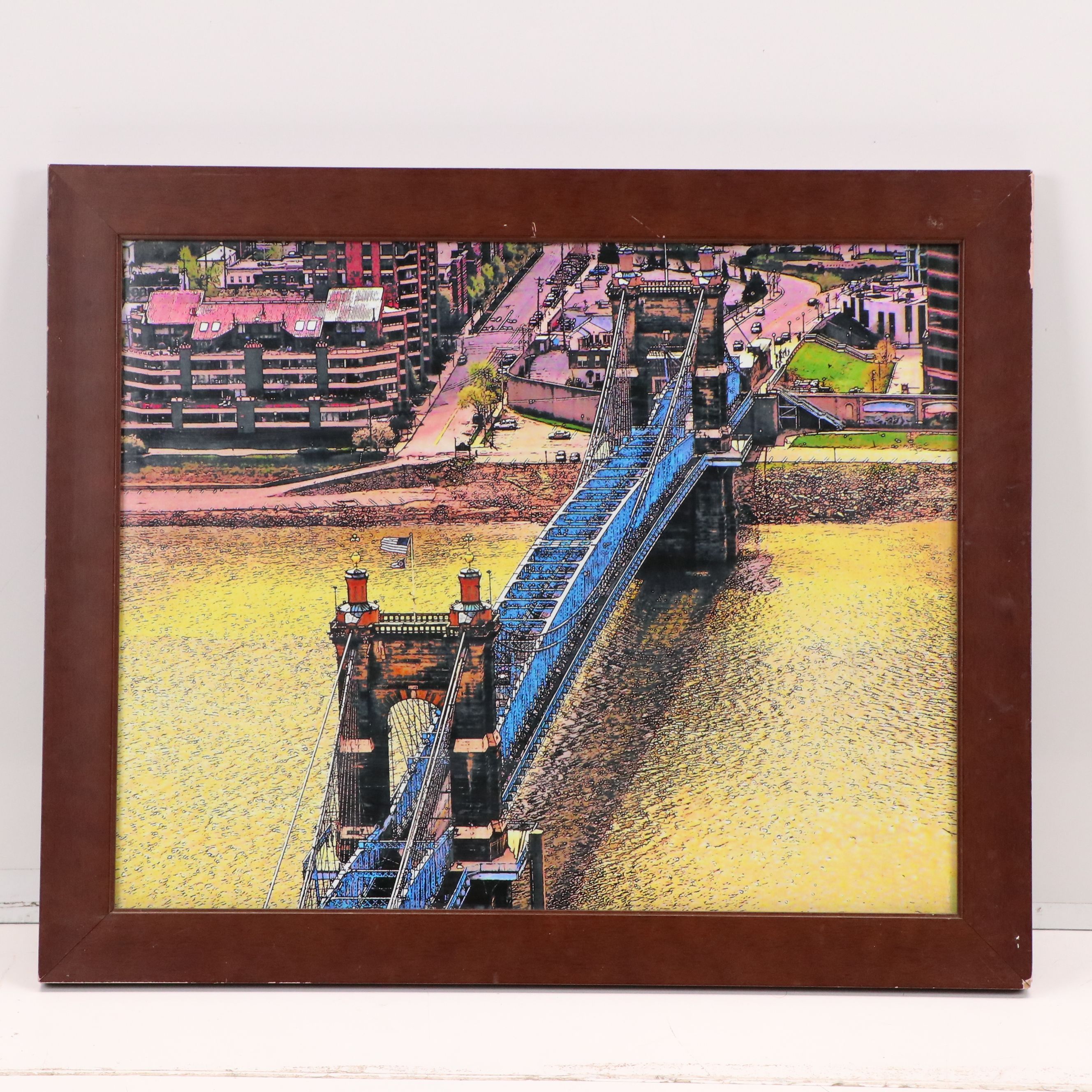 Stylized Gicleé of Cincinnati's Roebling Bridge, 21st Century