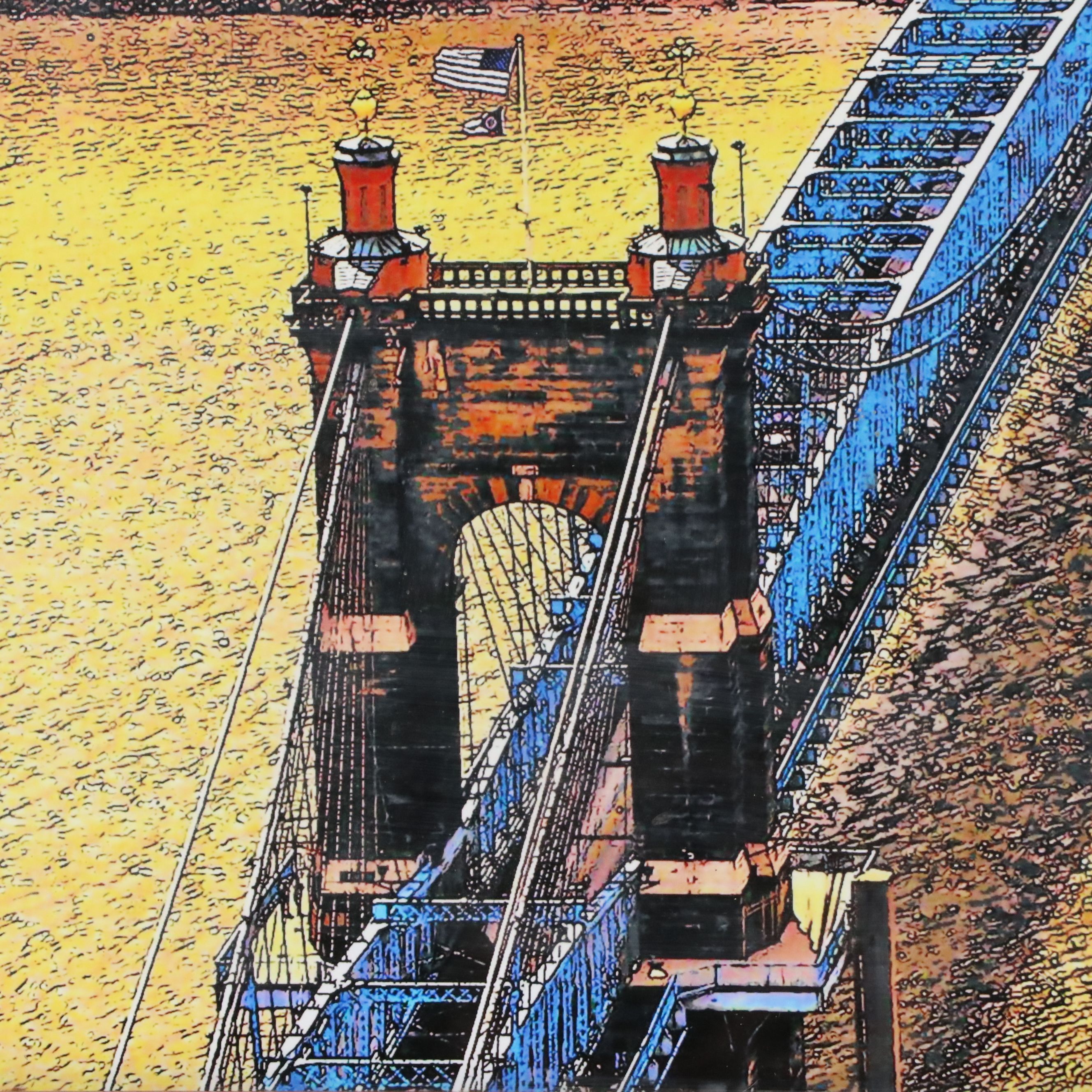 Stylized Gicleé of Cincinnati's Roebling Bridge, 21st Century