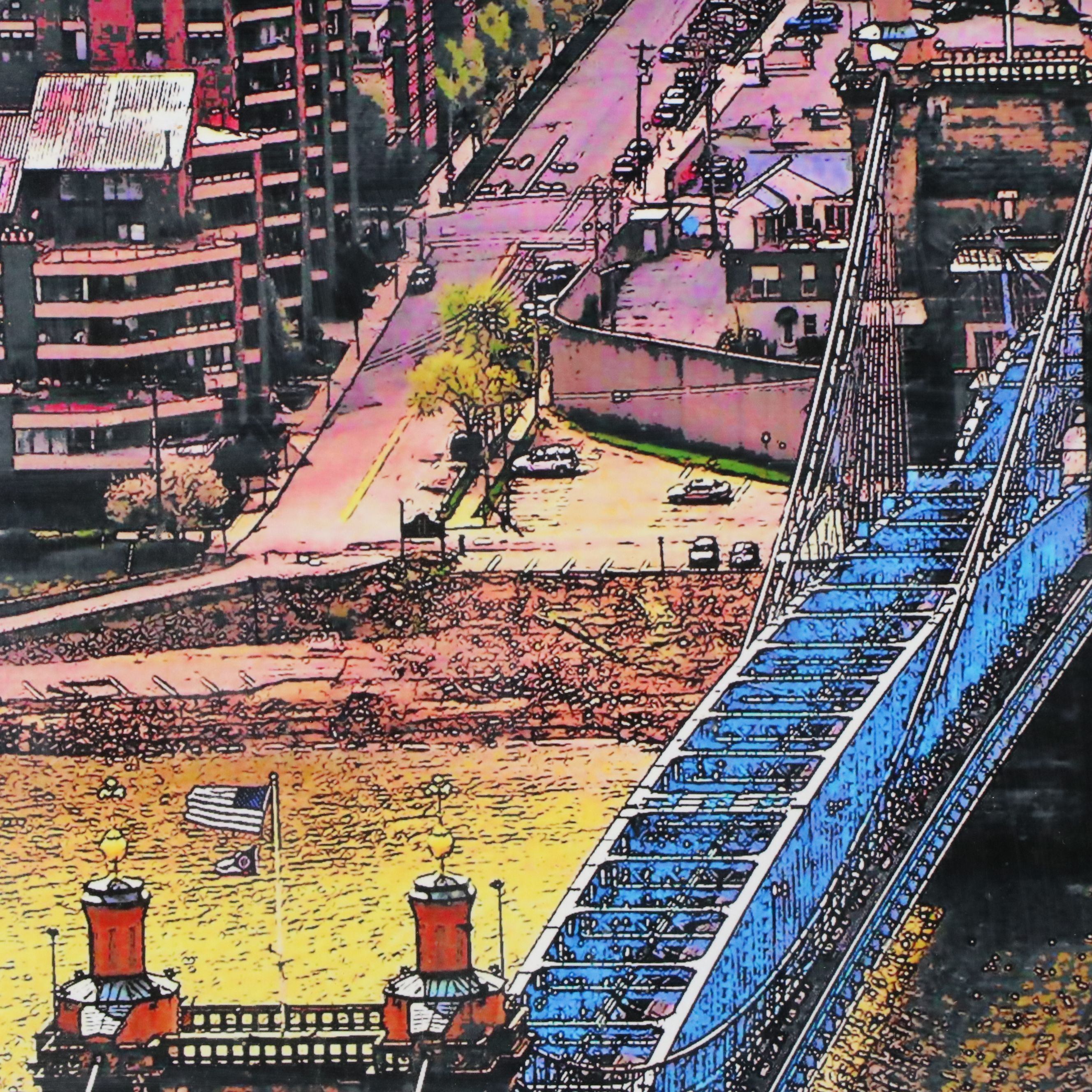 Stylized Gicleé of Cincinnati's Roebling Bridge, 21st Century