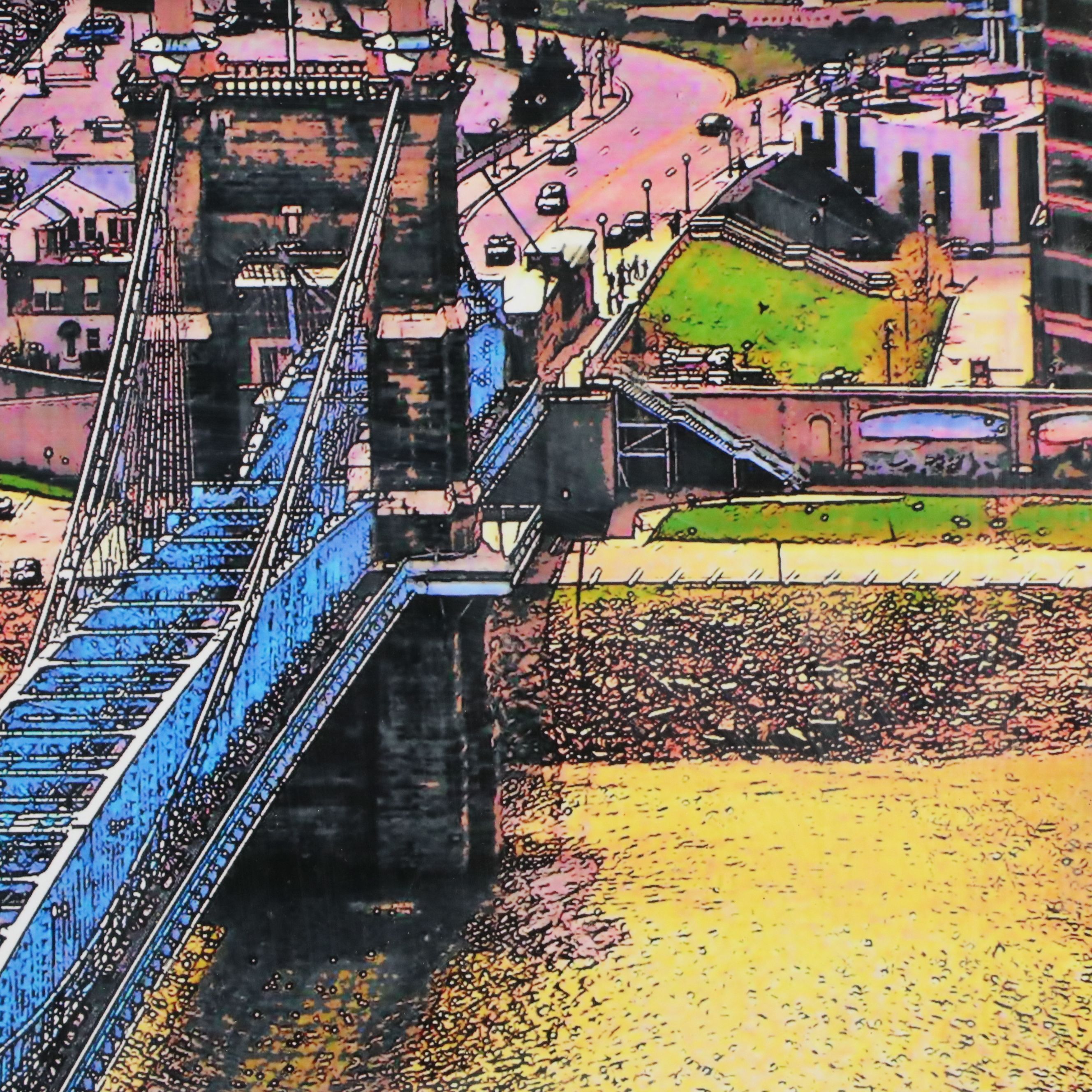Stylized Gicleé of Cincinnati's Roebling Bridge, 21st Century