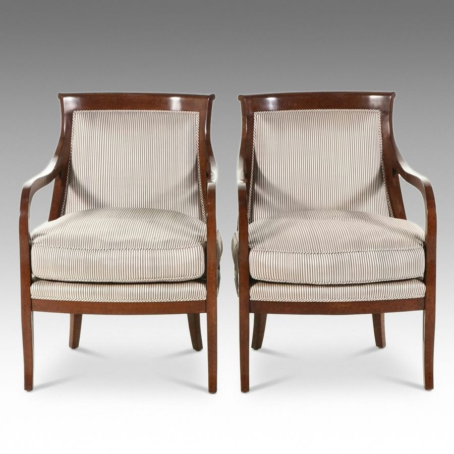 Pair of Neoclassical Style Barrel-Back Armchairs, Late 20th Century