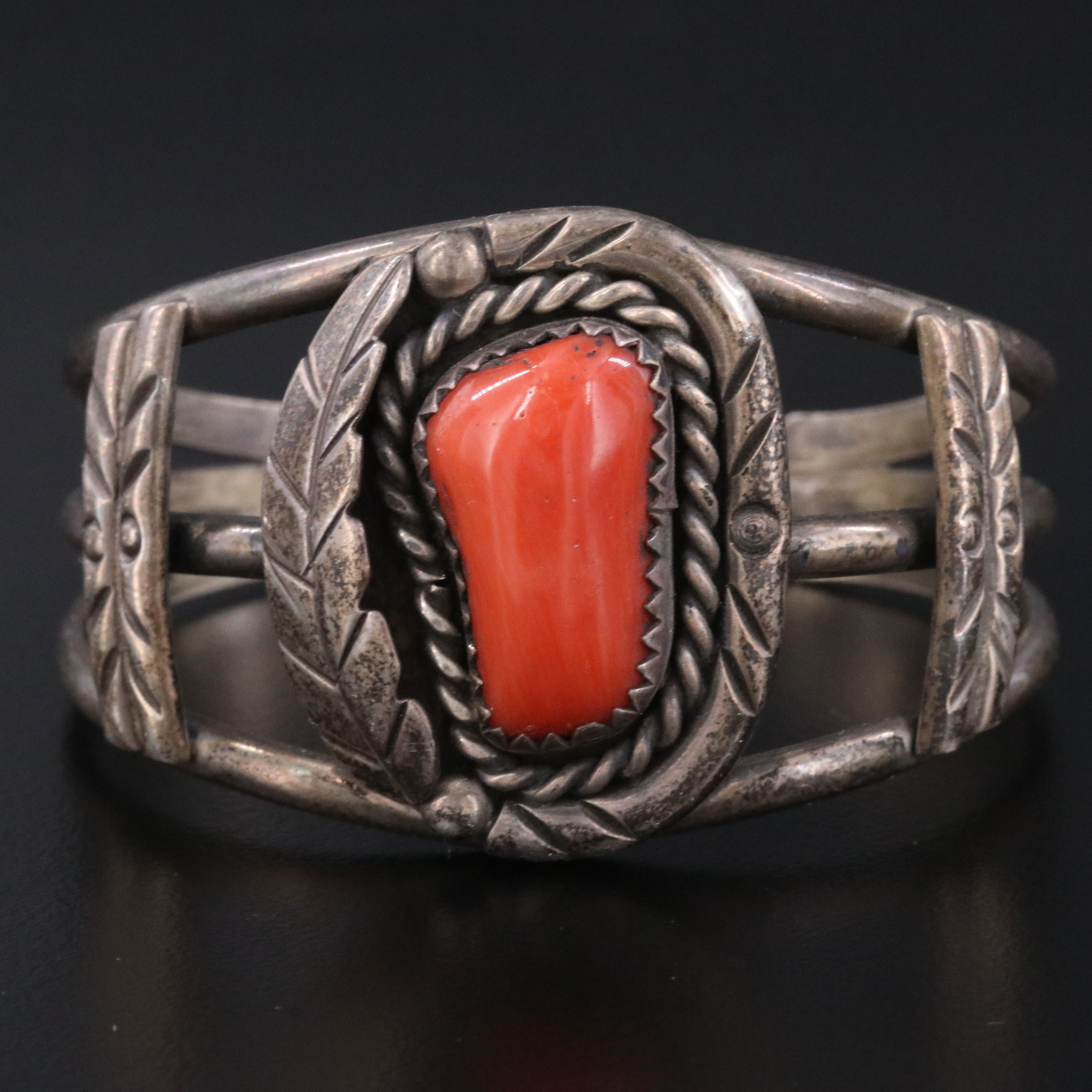 Southwestern Sterling Coral Cuff Bracelet