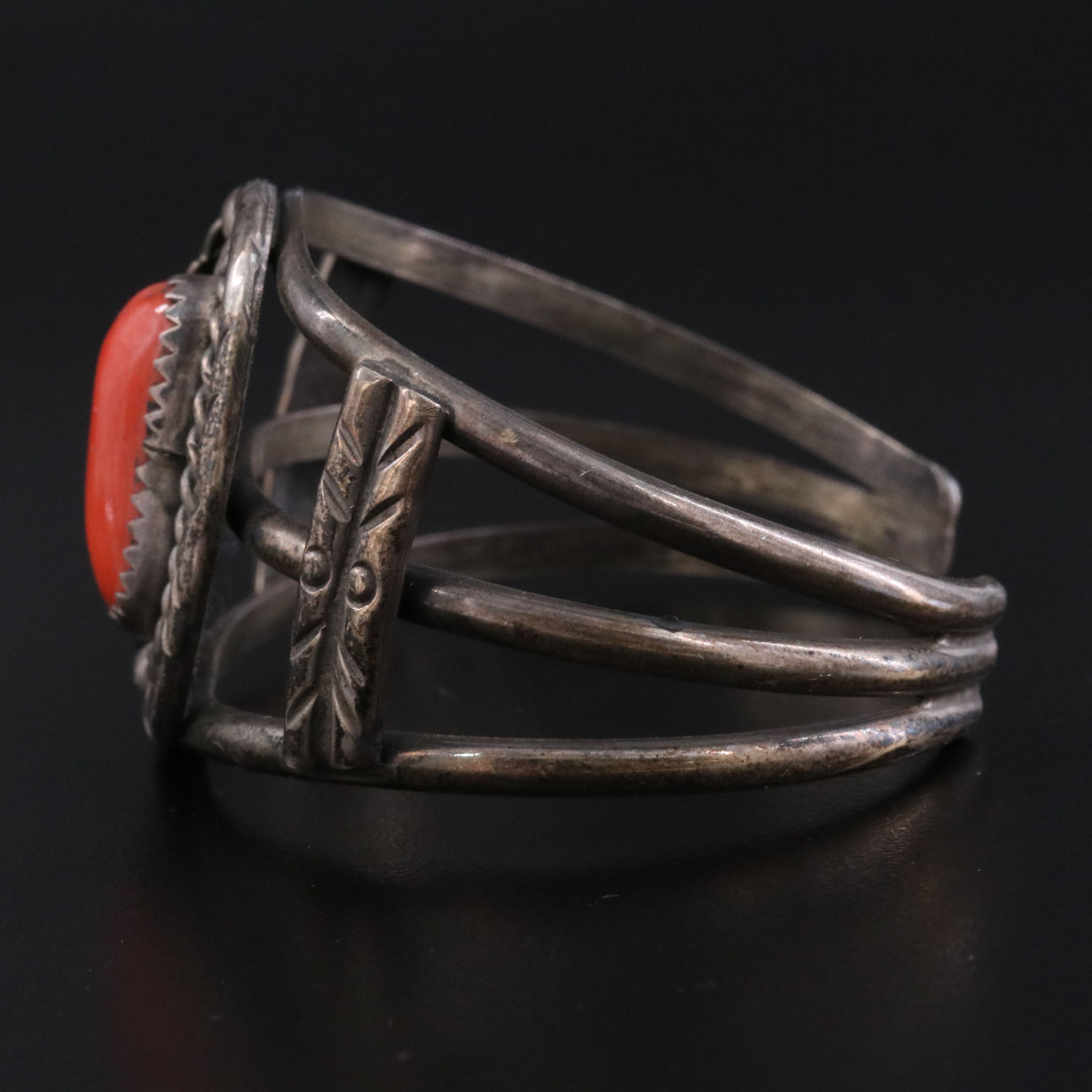 Southwestern Sterling Coral Cuff Bracelet