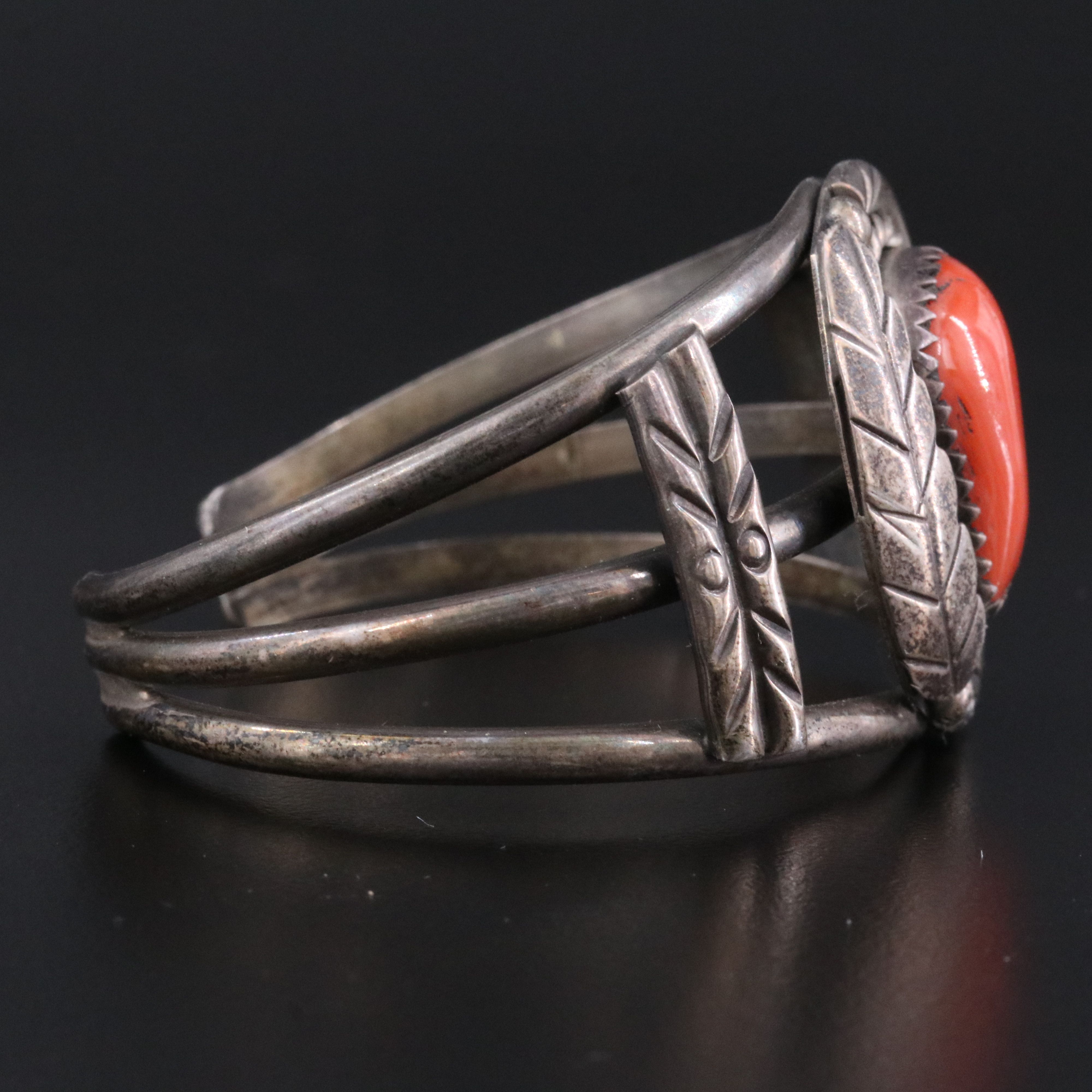 Southwestern Sterling Coral Cuff Bracelet