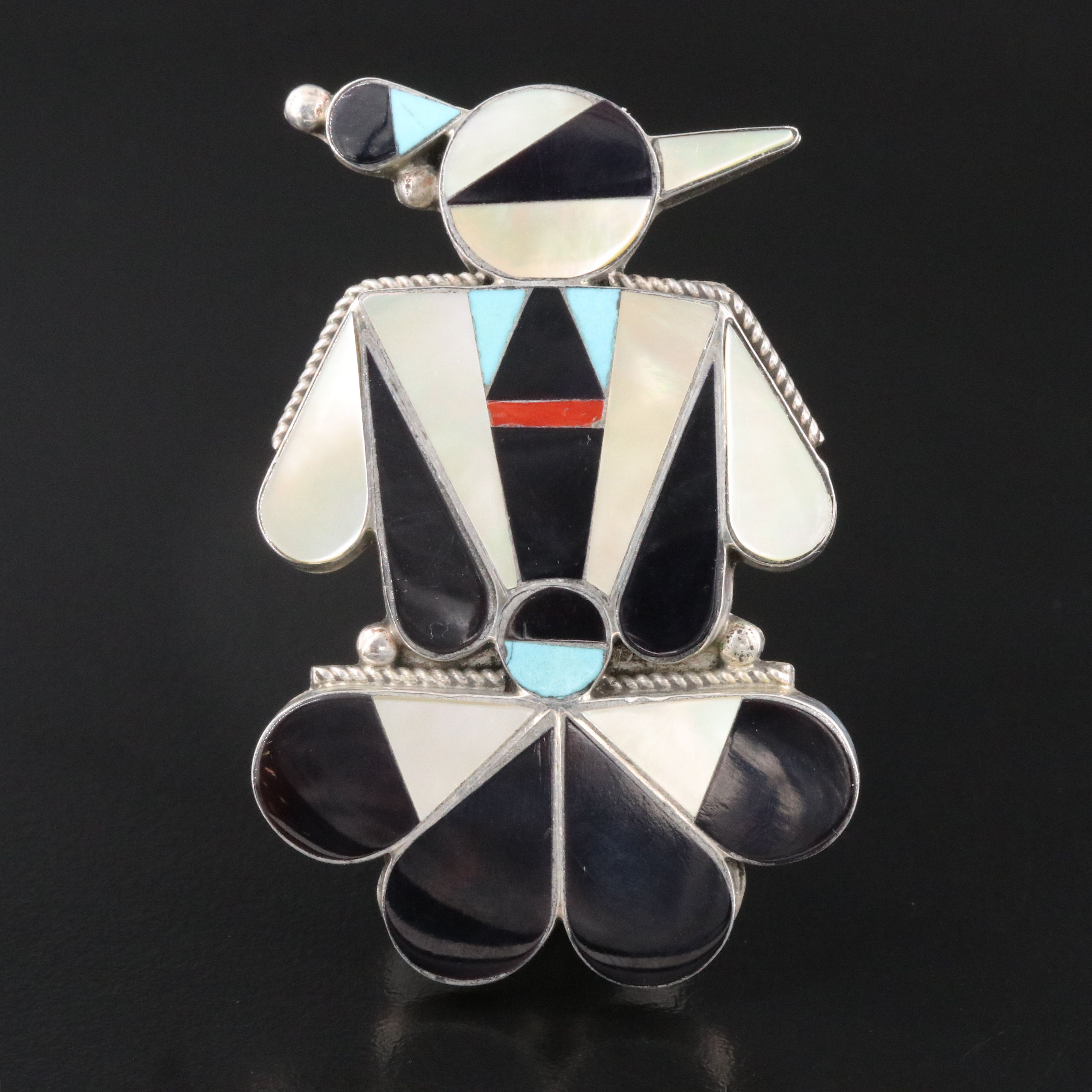 Southwestern Sterling Thunderbird Inlay Converter Brooch