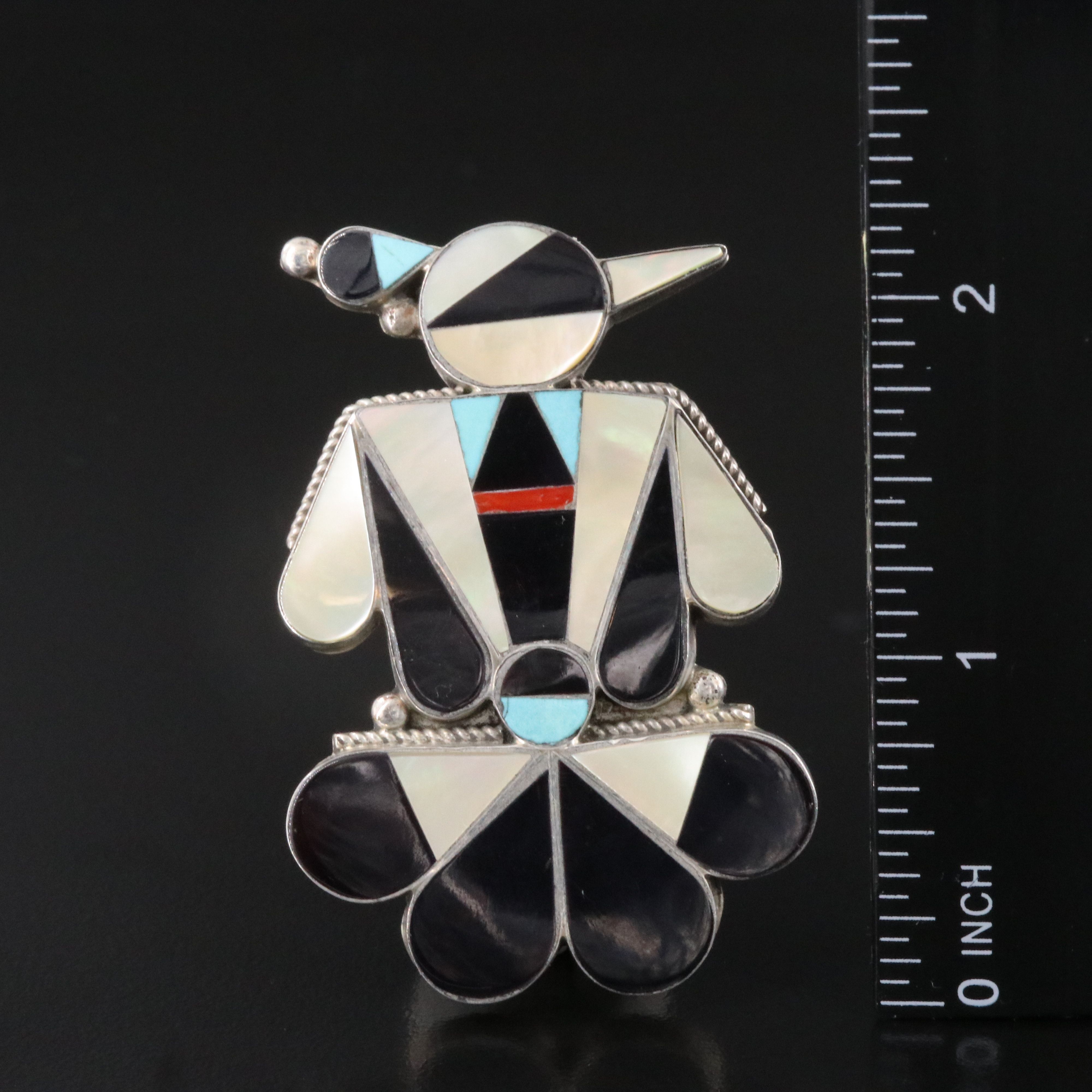 Southwestern Sterling Thunderbird Inlay Converter Brooch