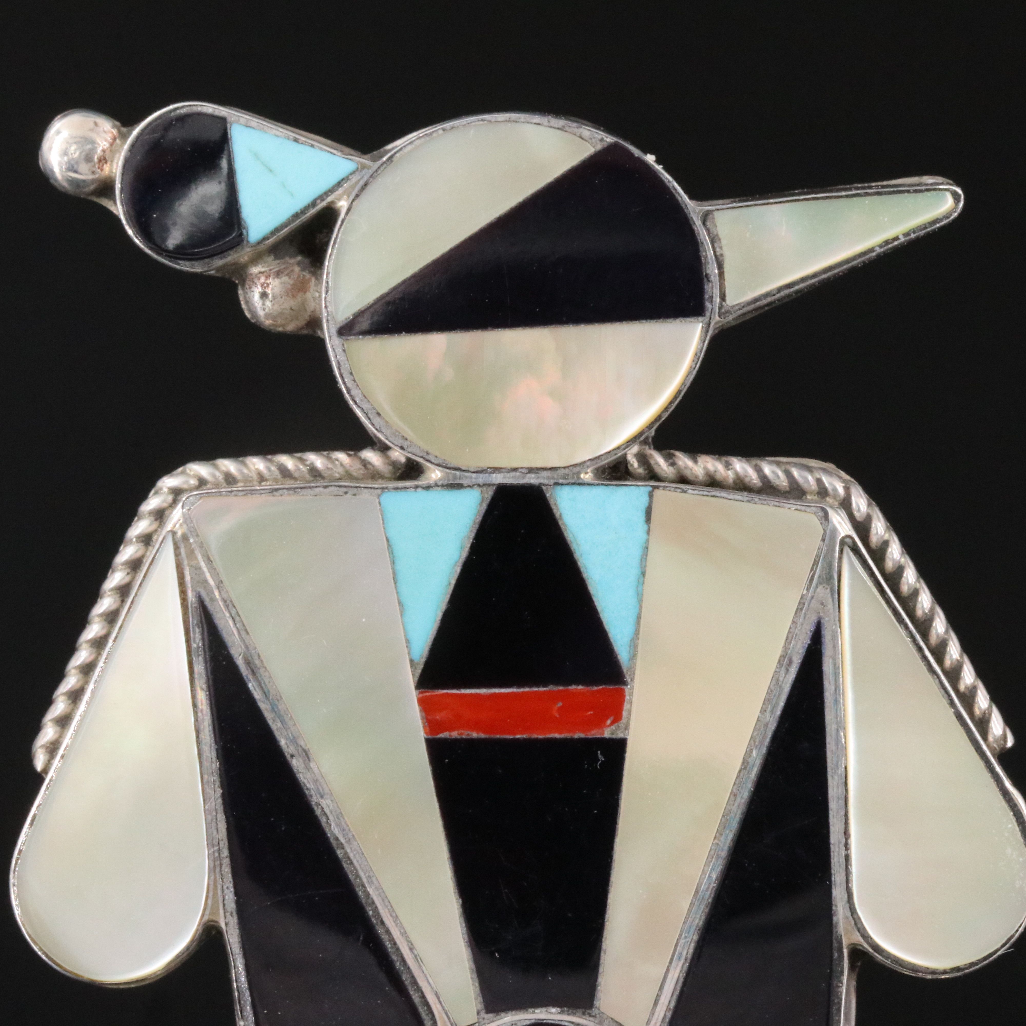 Southwestern Sterling Thunderbird Inlay Converter Brooch