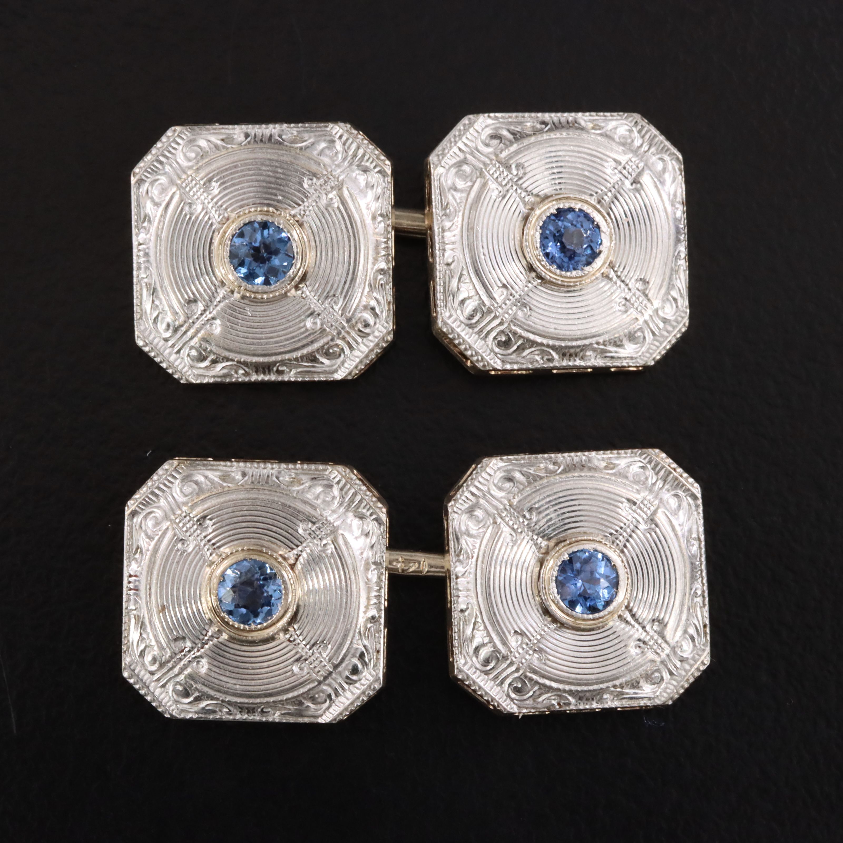 Art Deco 14K Sapphire Cufflinks with Platinum Tops