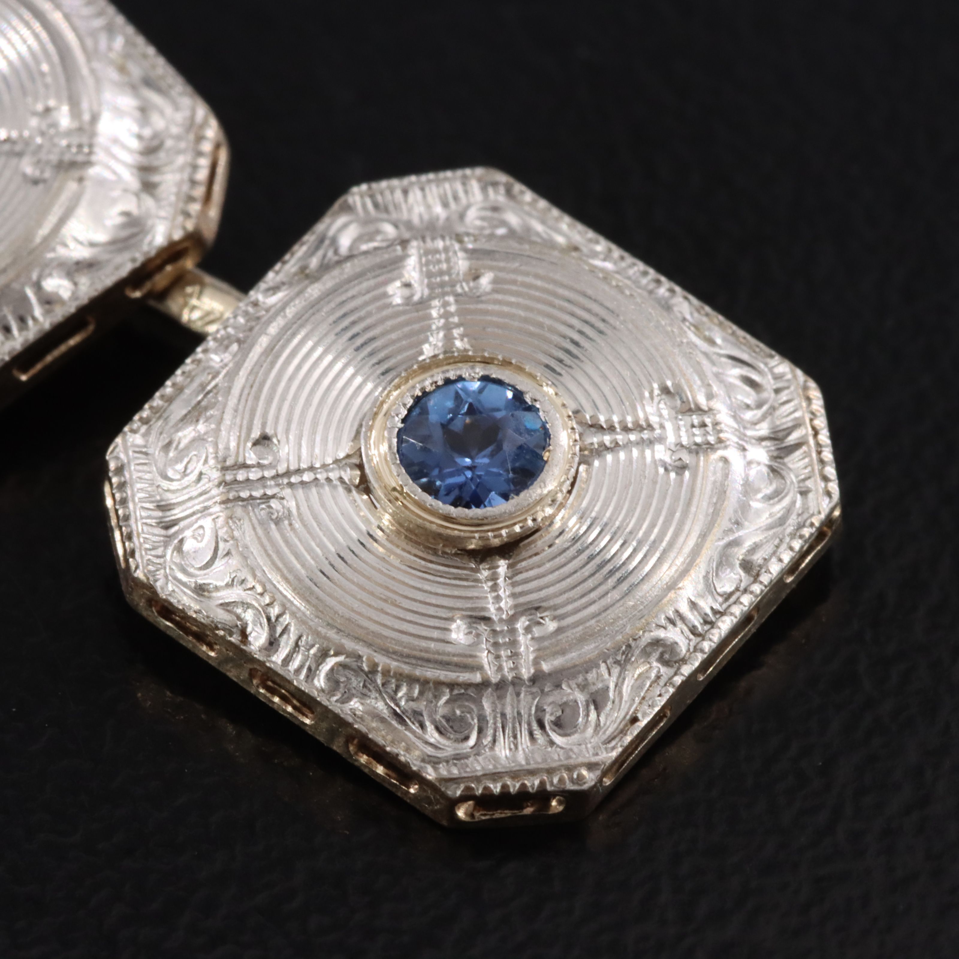 Art Deco 14K Sapphire Cufflinks with Platinum Tops