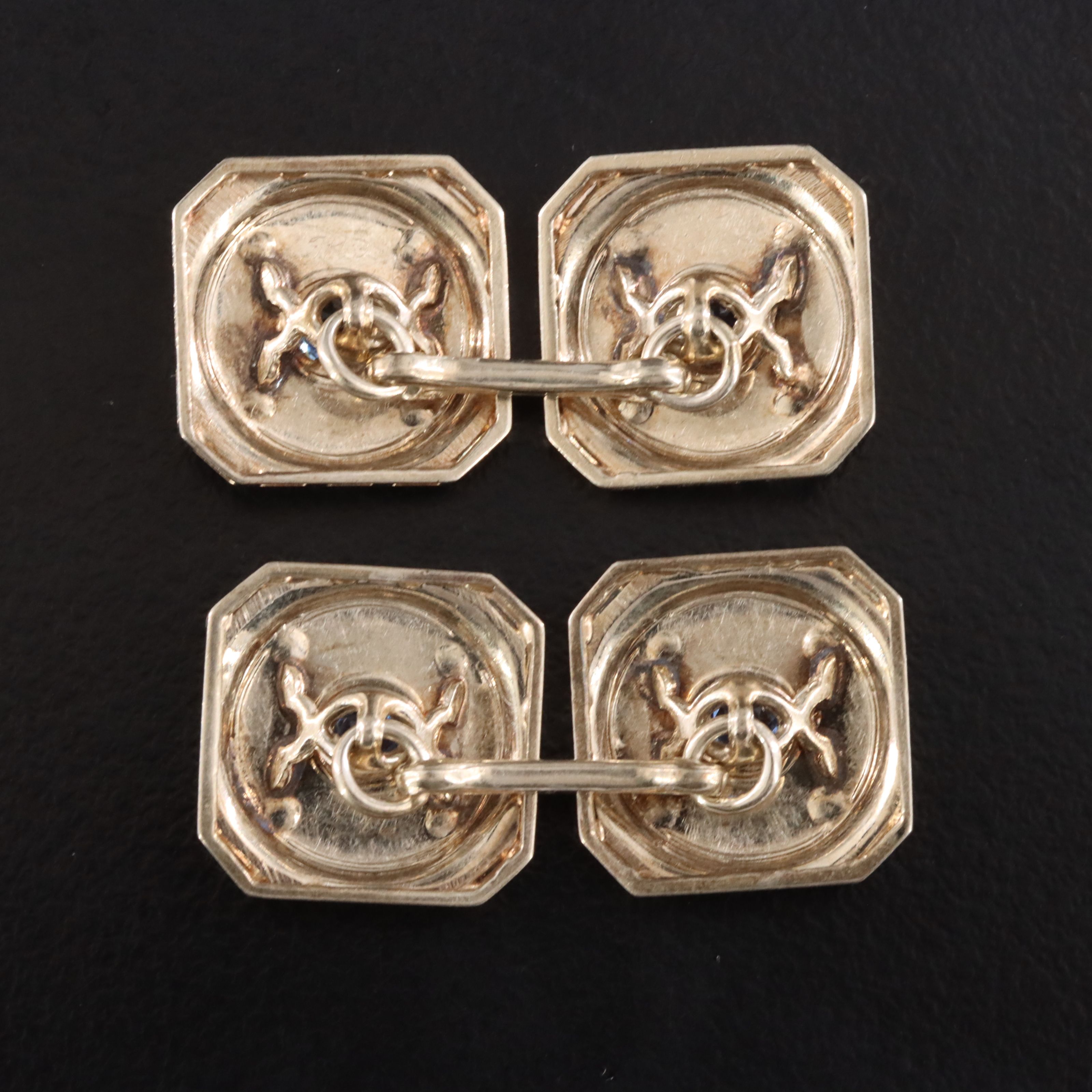 Art Deco 14K Sapphire Cufflinks with Platinum Tops