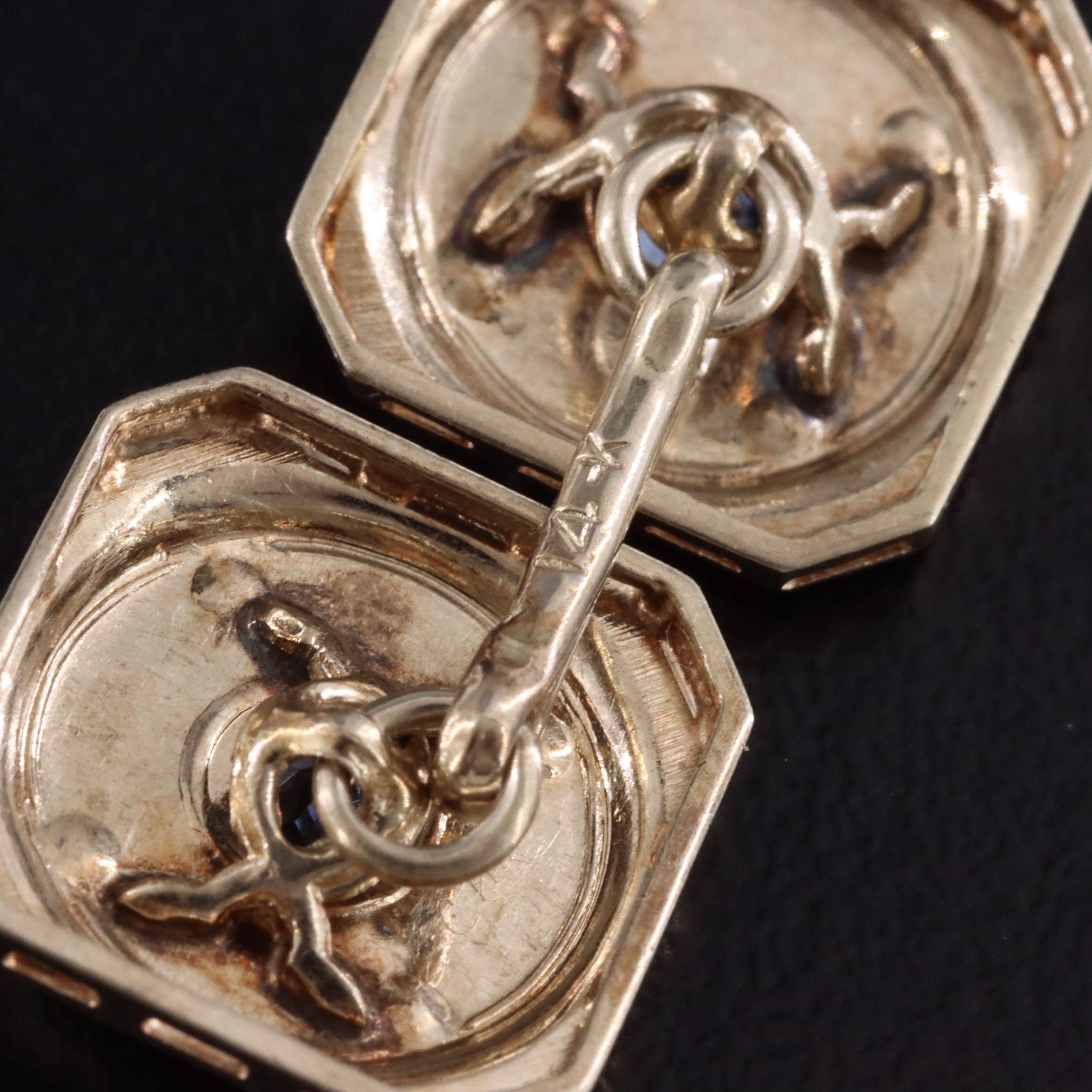 Art Deco 14K Sapphire Cufflinks with Platinum Tops