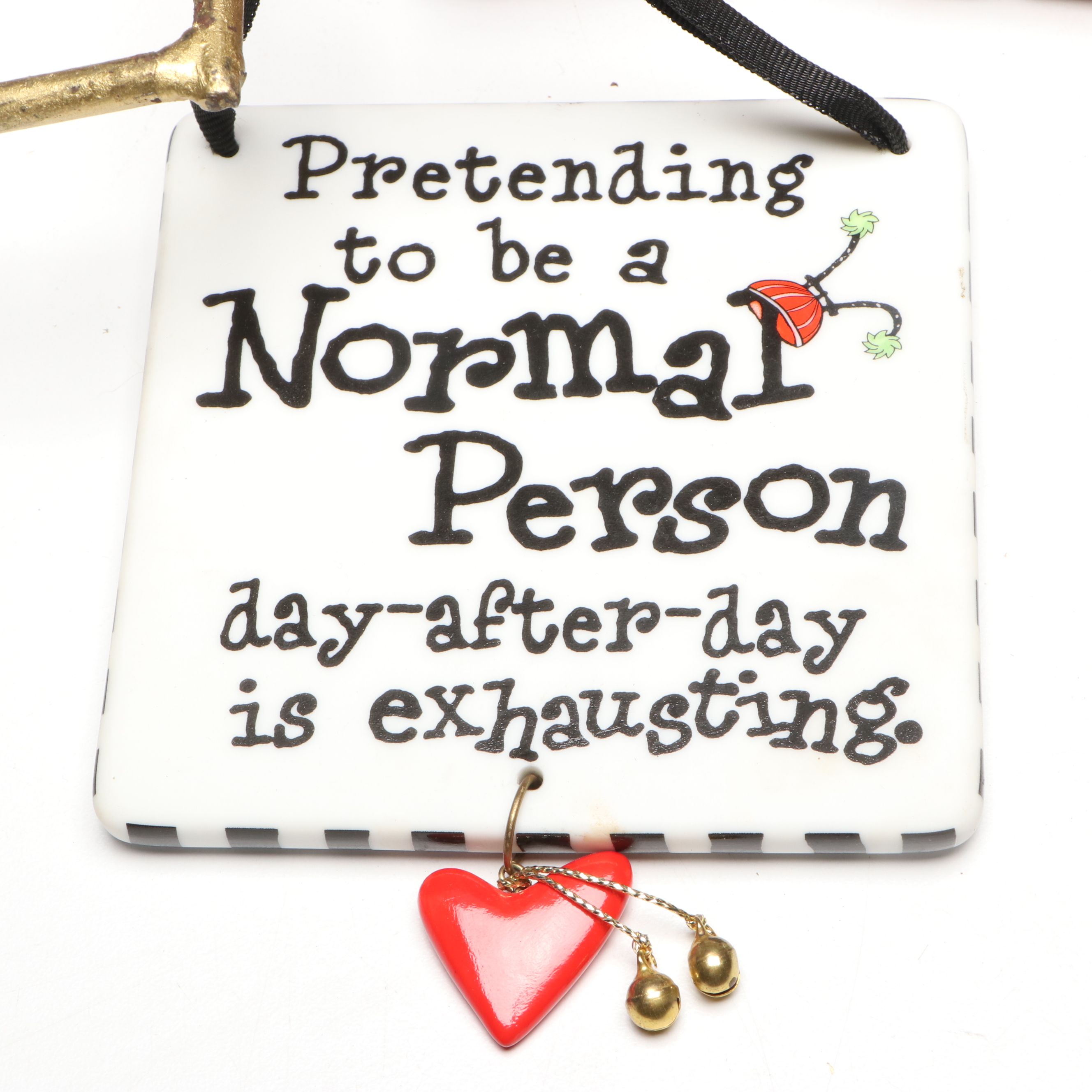 Brass Pot Hanger with Hanging Folk Art Animals and Kitchen Signs