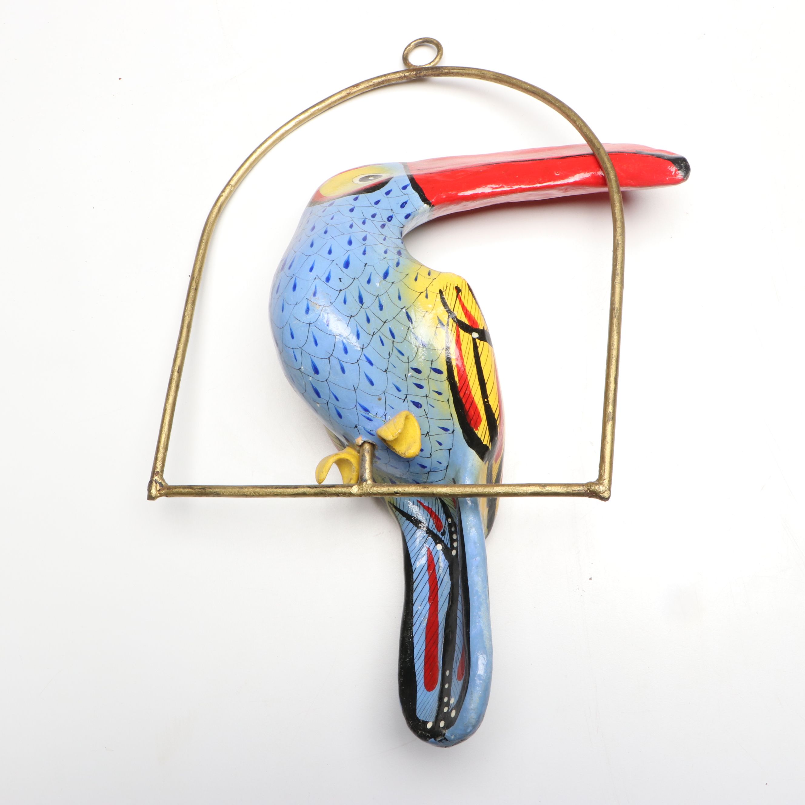 Brass Pot Hanger with Hanging Folk Art Animals and Kitchen Signs