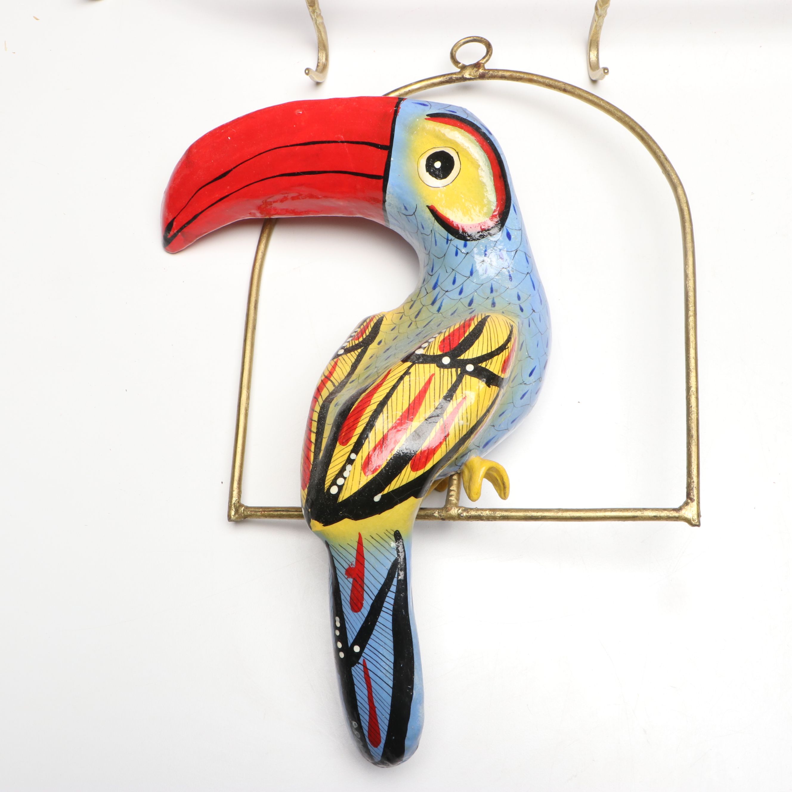 Brass Pot Hanger with Hanging Folk Art Animals and Kitchen Signs