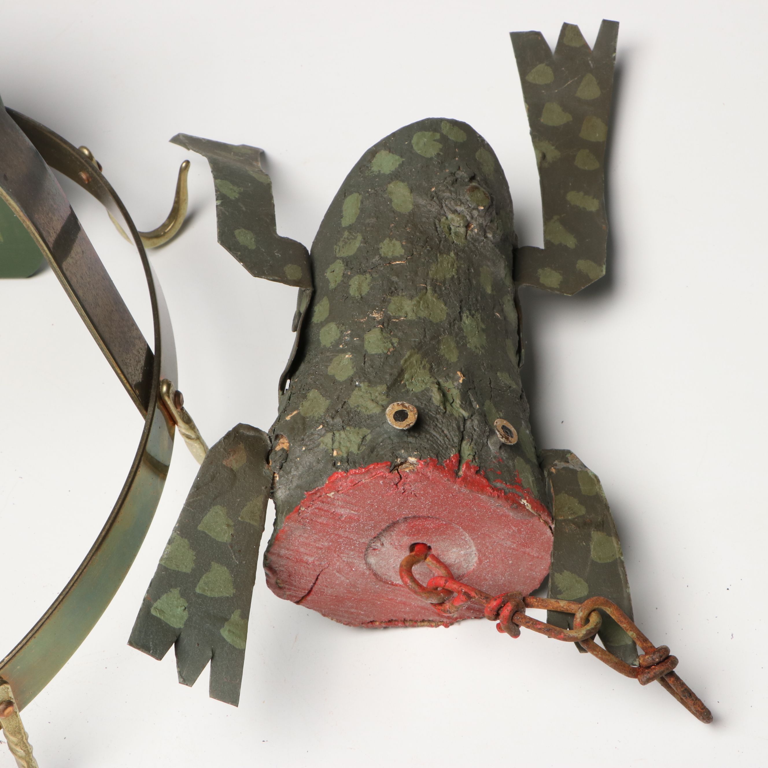 Brass Pot Hanger with Hanging Folk Art Animals and Kitchen Signs