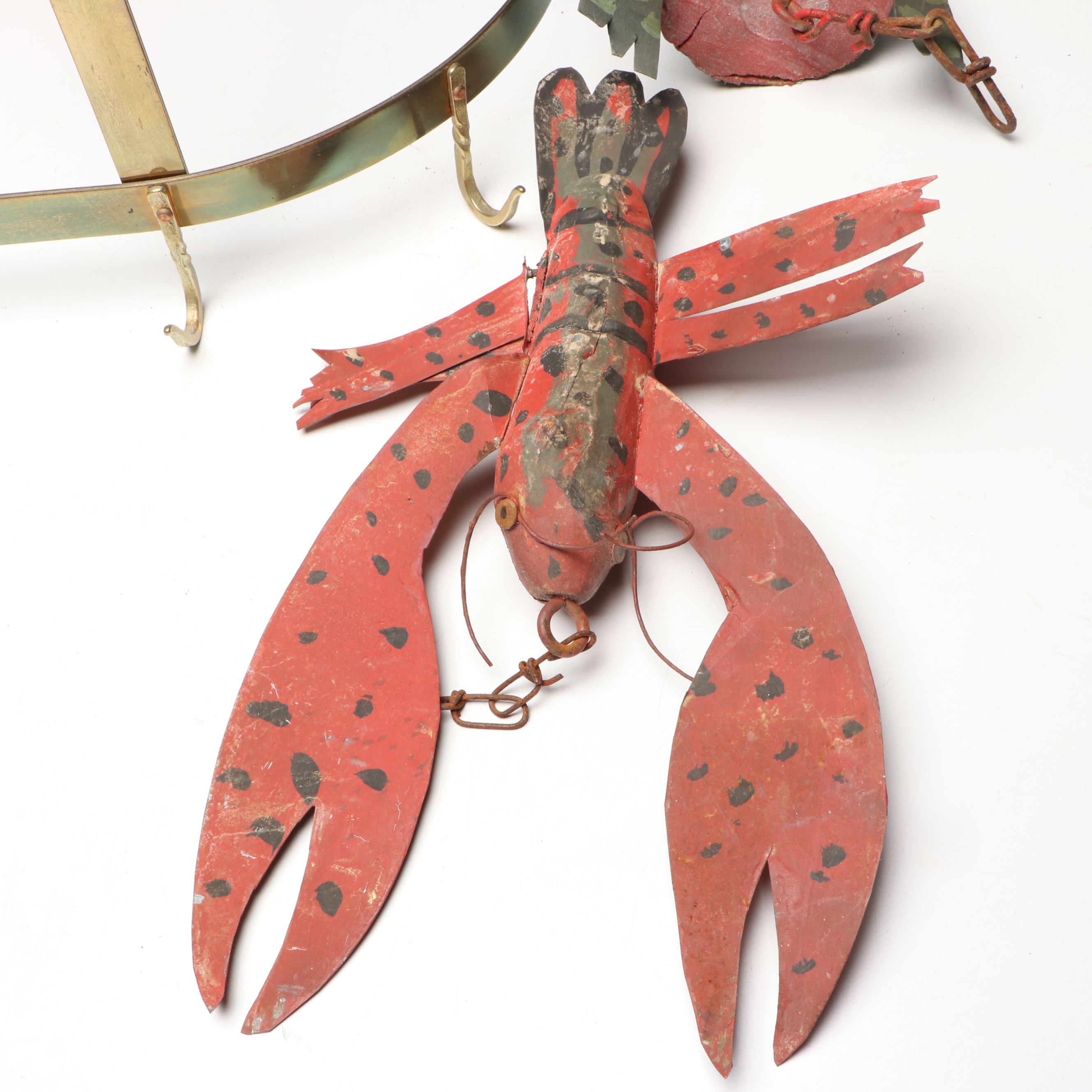 Brass Pot Hanger with Hanging Folk Art Animals and Kitchen Signs