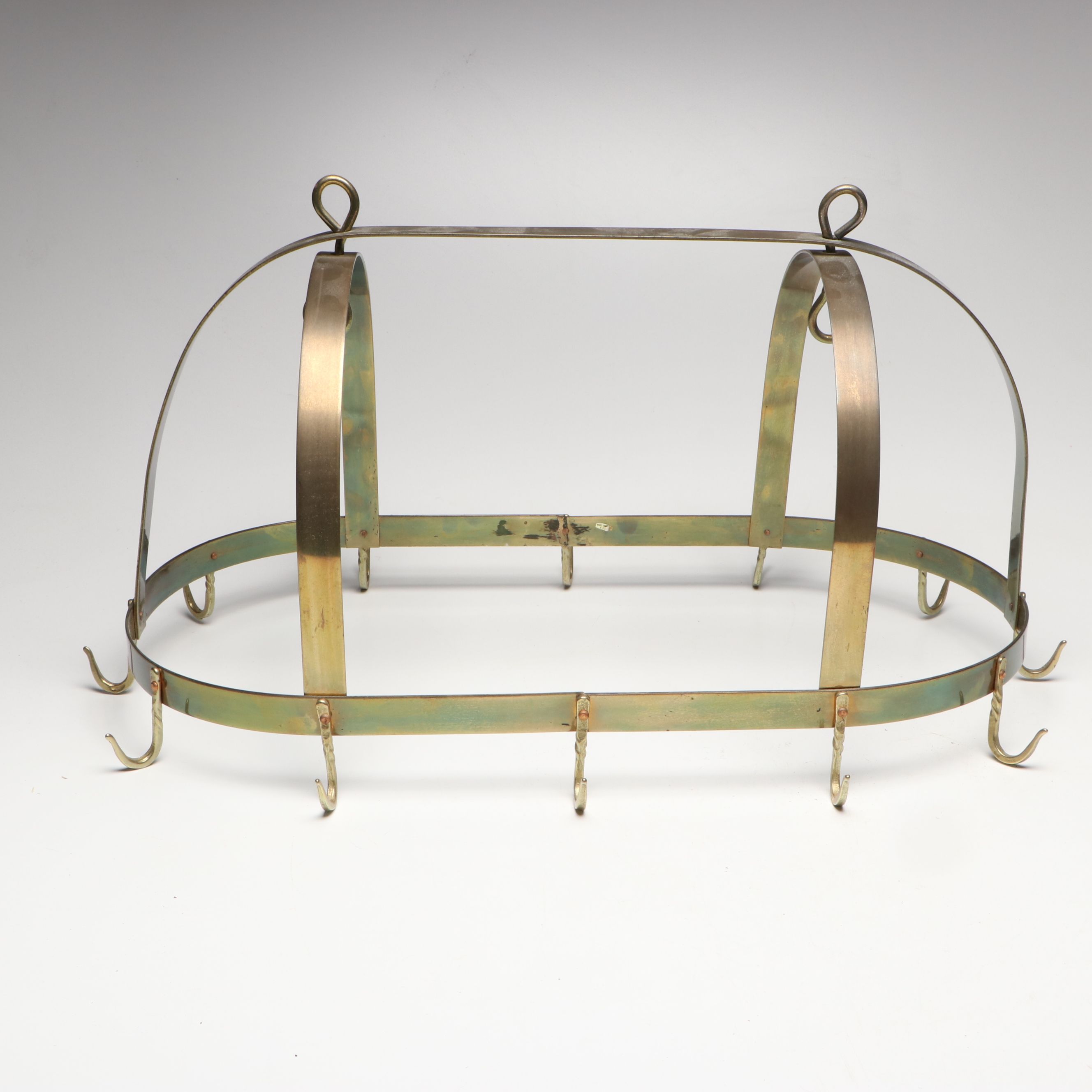 Brass Pot Hanger with Hanging Folk Art Animals and Kitchen Signs