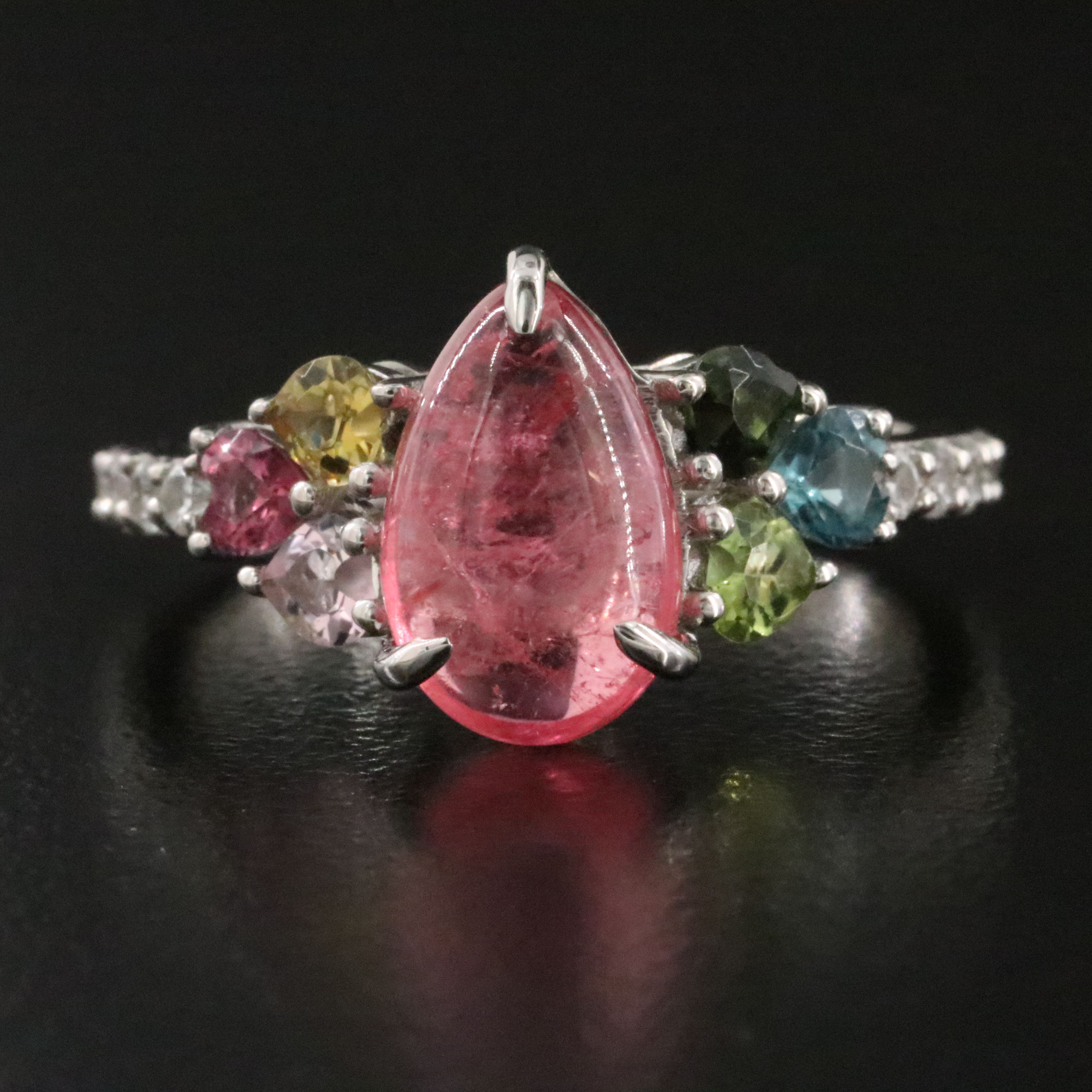 Platinum 2.40 CT Pink Tourmaline, Tourmaline, and White Sapphire Ring