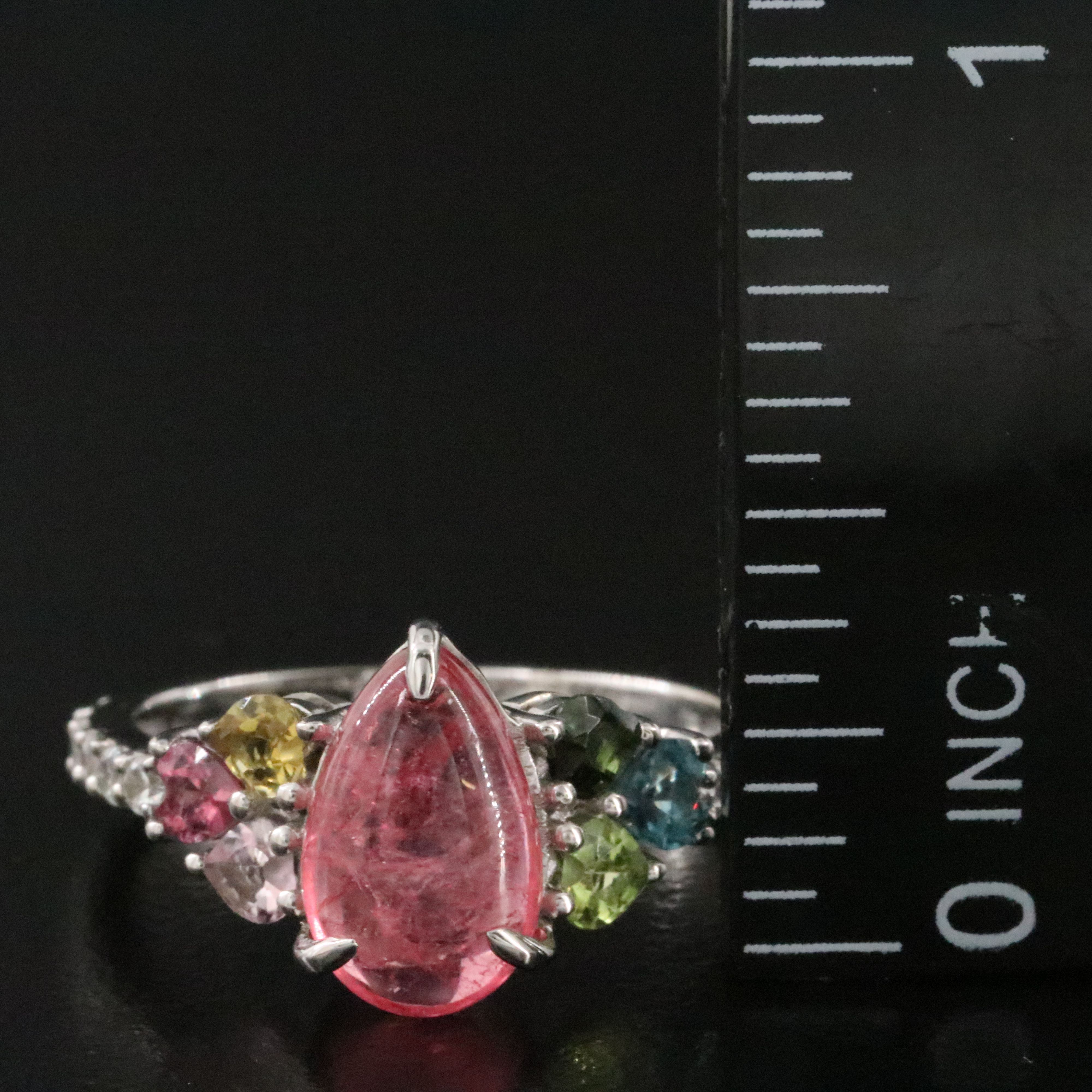 Platinum 2.40 CT Pink Tourmaline, Tourmaline, and White Sapphire Ring